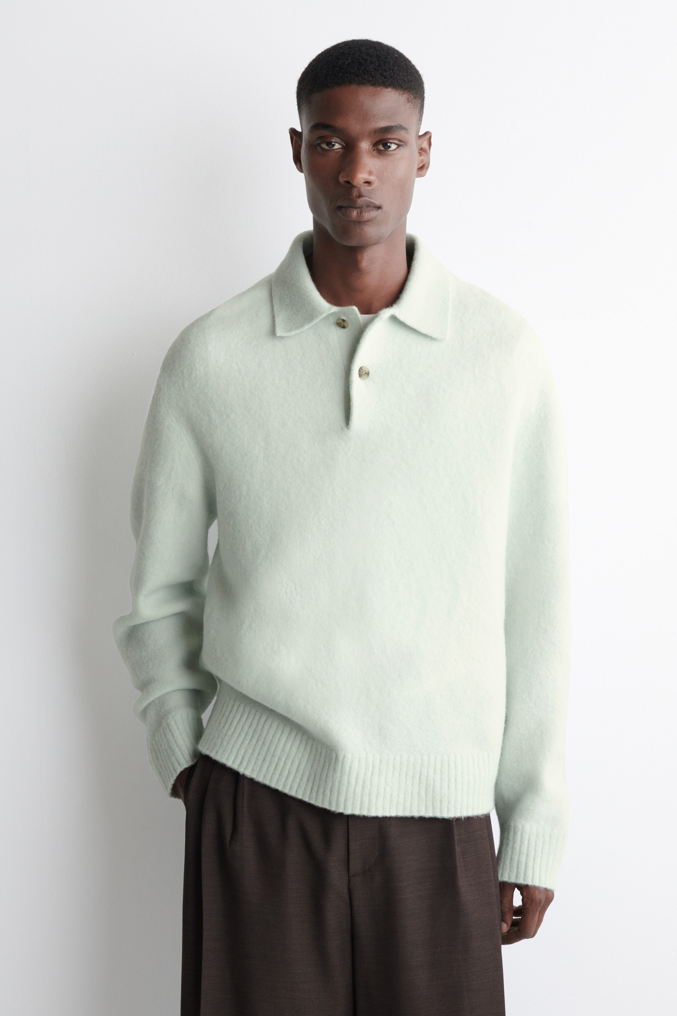 BRUSHED-WOOL POLO SHIRT - ICE BLUE