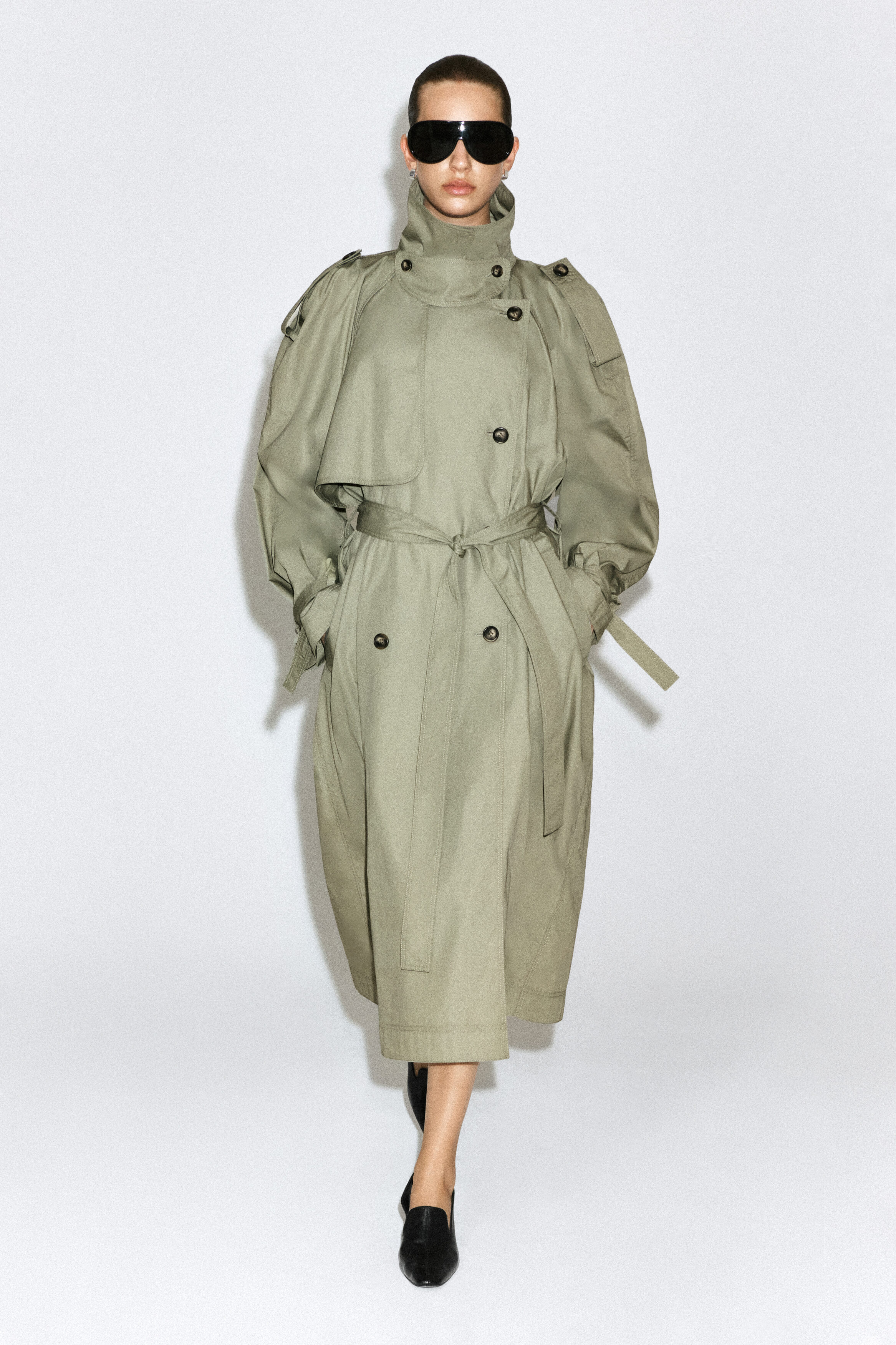 mock-NECK COTTON TRENCH COAT - LIGHT KHAKI