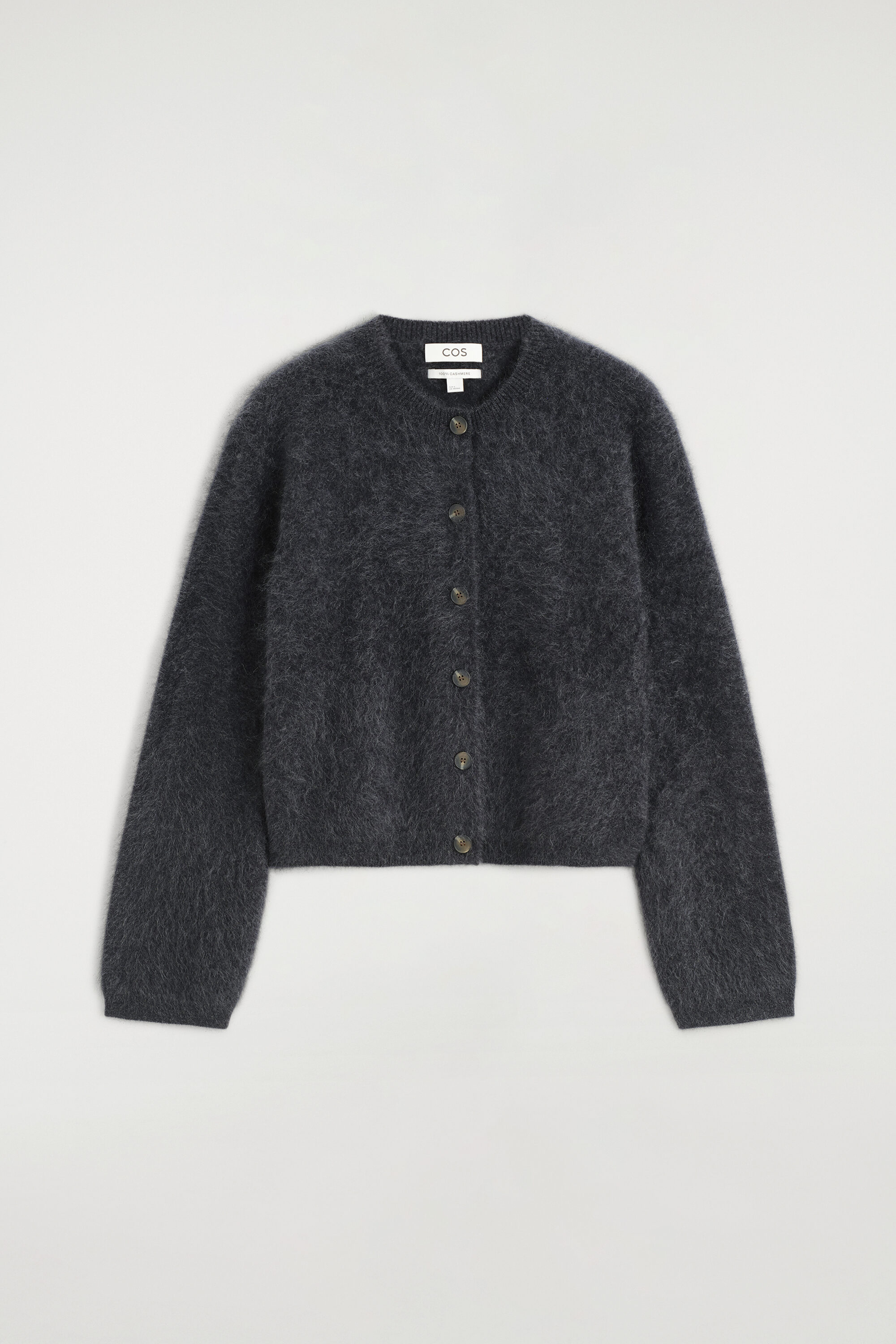 BRUSHED-CASHMERE CREW-NECK CARDIGAN - DARK GRAY