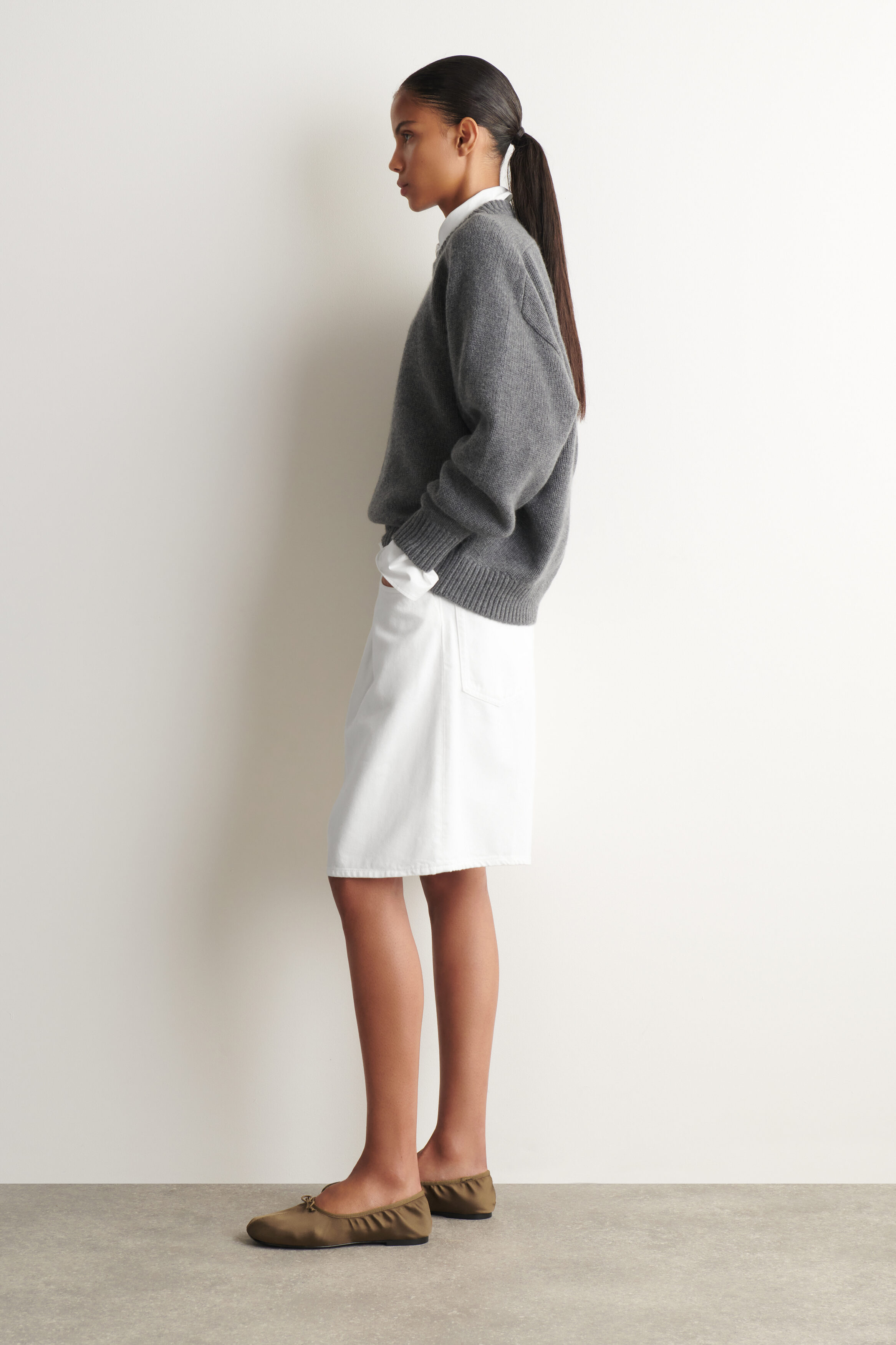 ROUNDED CASHMERE CREW-NECK JUMPER - GRAY MÉLANGE