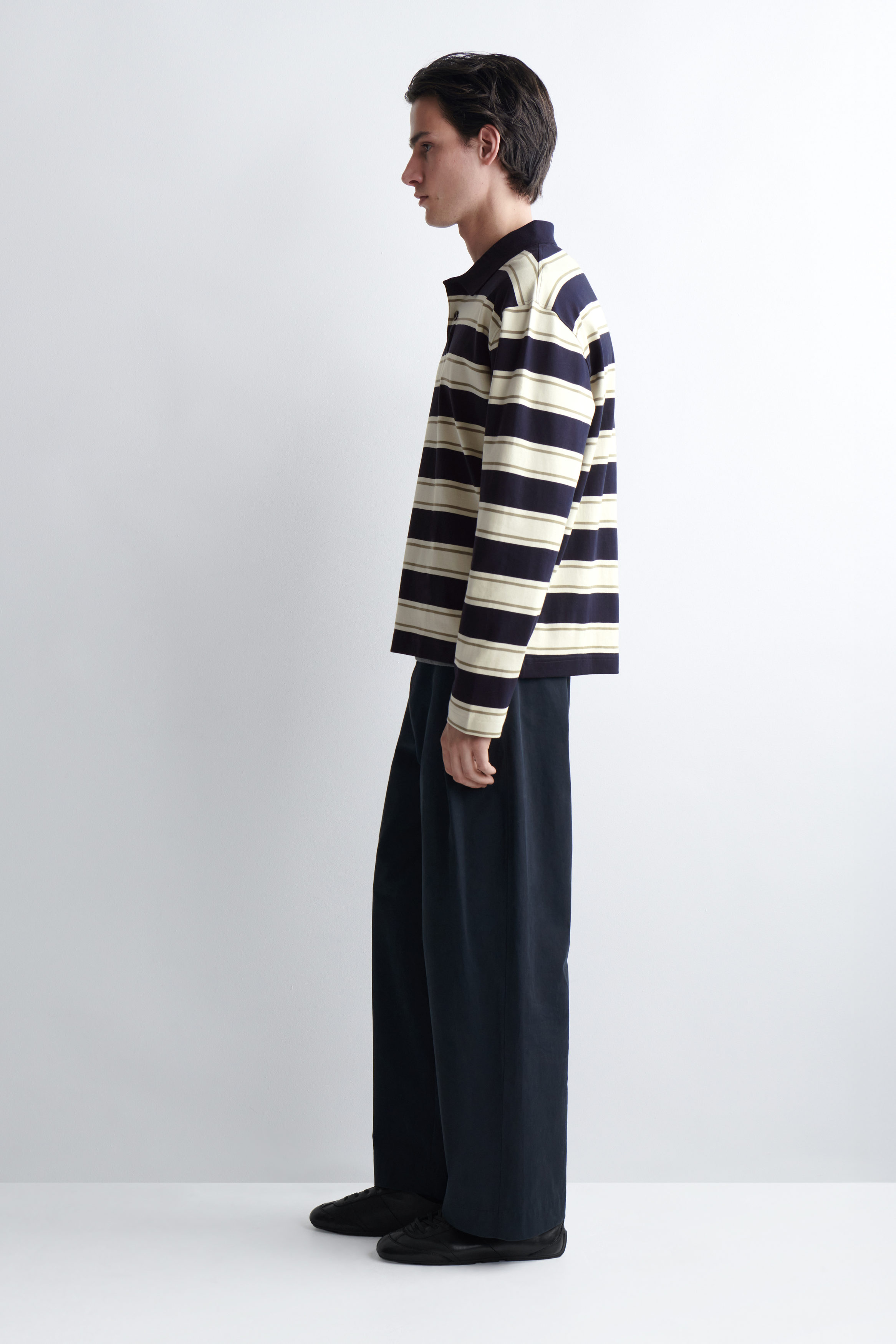 INTERLOCK COTTON POLO SHIRT - ECRU / NAVY / STRIPED