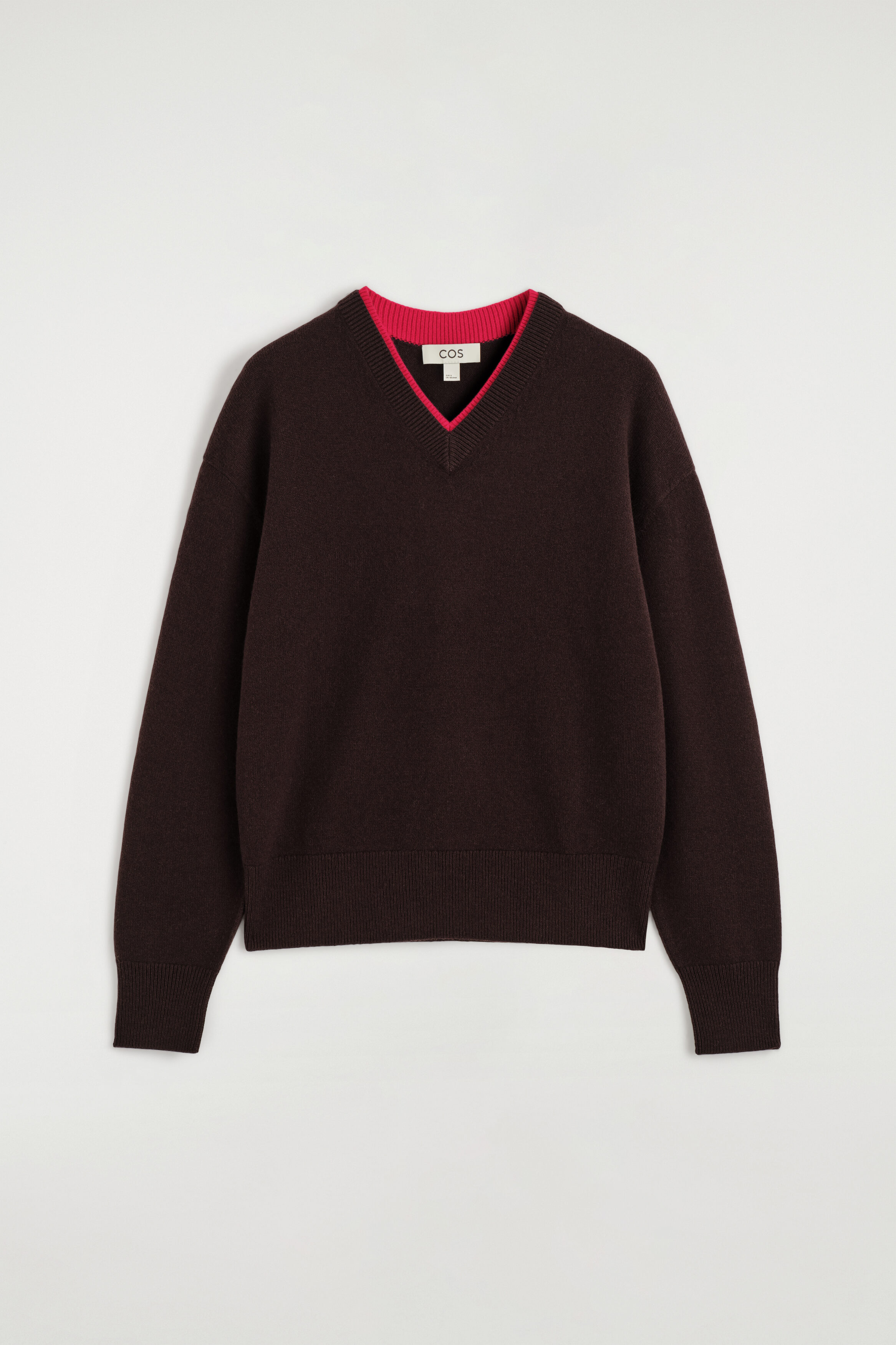 MERINO WOOL LAYERED V-NECK SWEATER - BROWN / RED