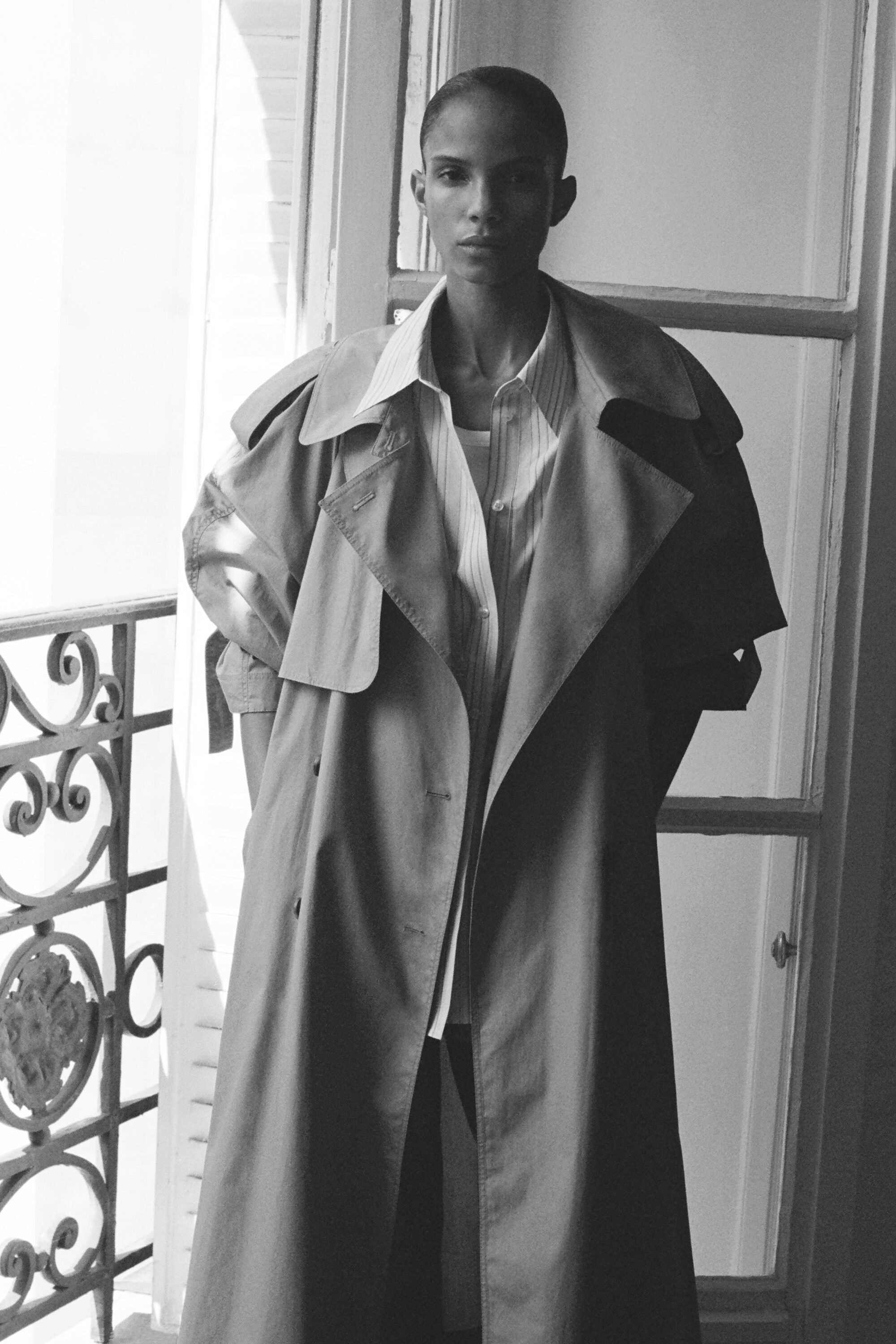 mock-NECK COTTON TRENCH COAT - LIGHT KHAKI