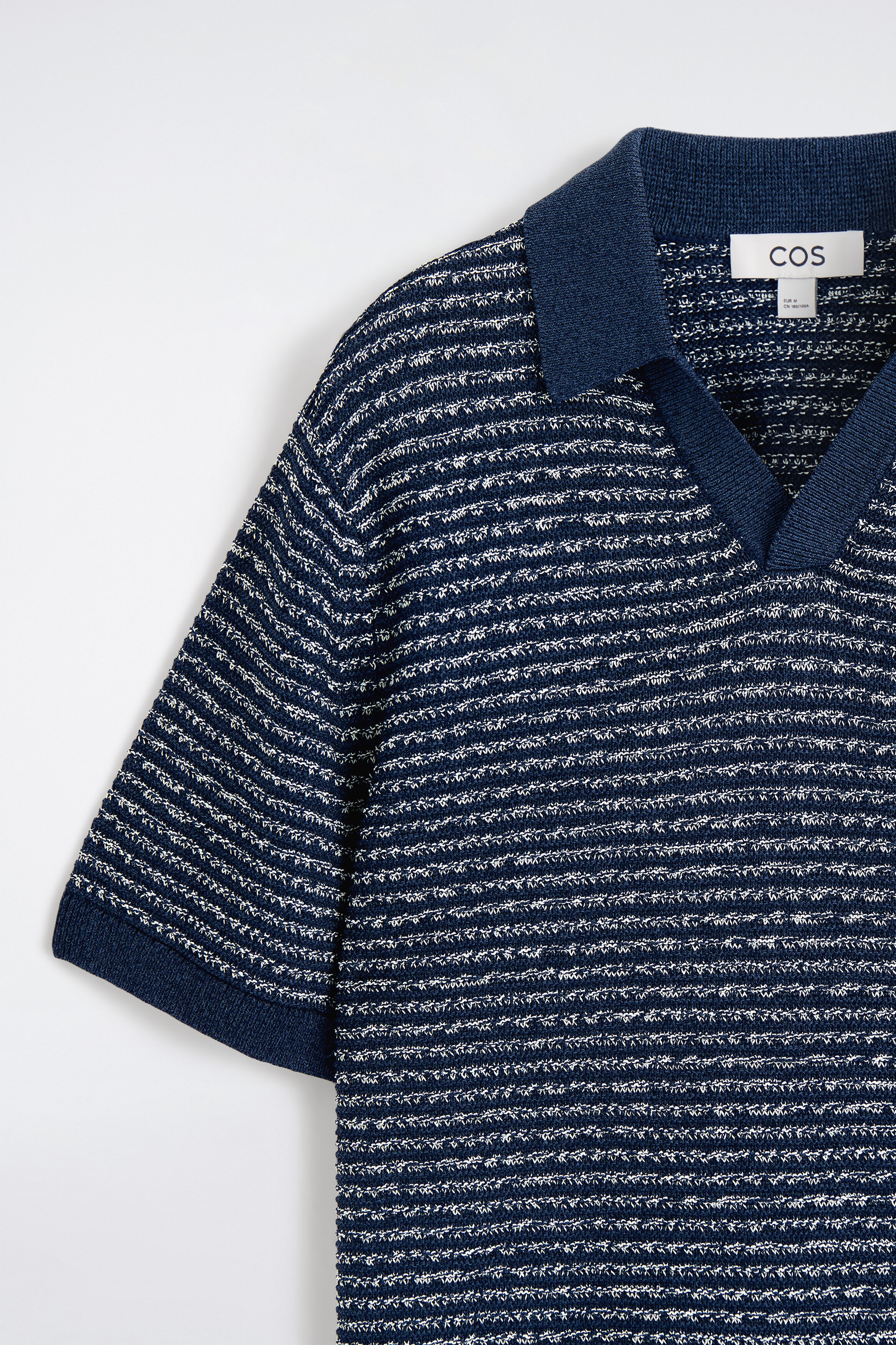 OPEN-KNIT POLO SHIRT - NAVY / WHITE / STRIPED