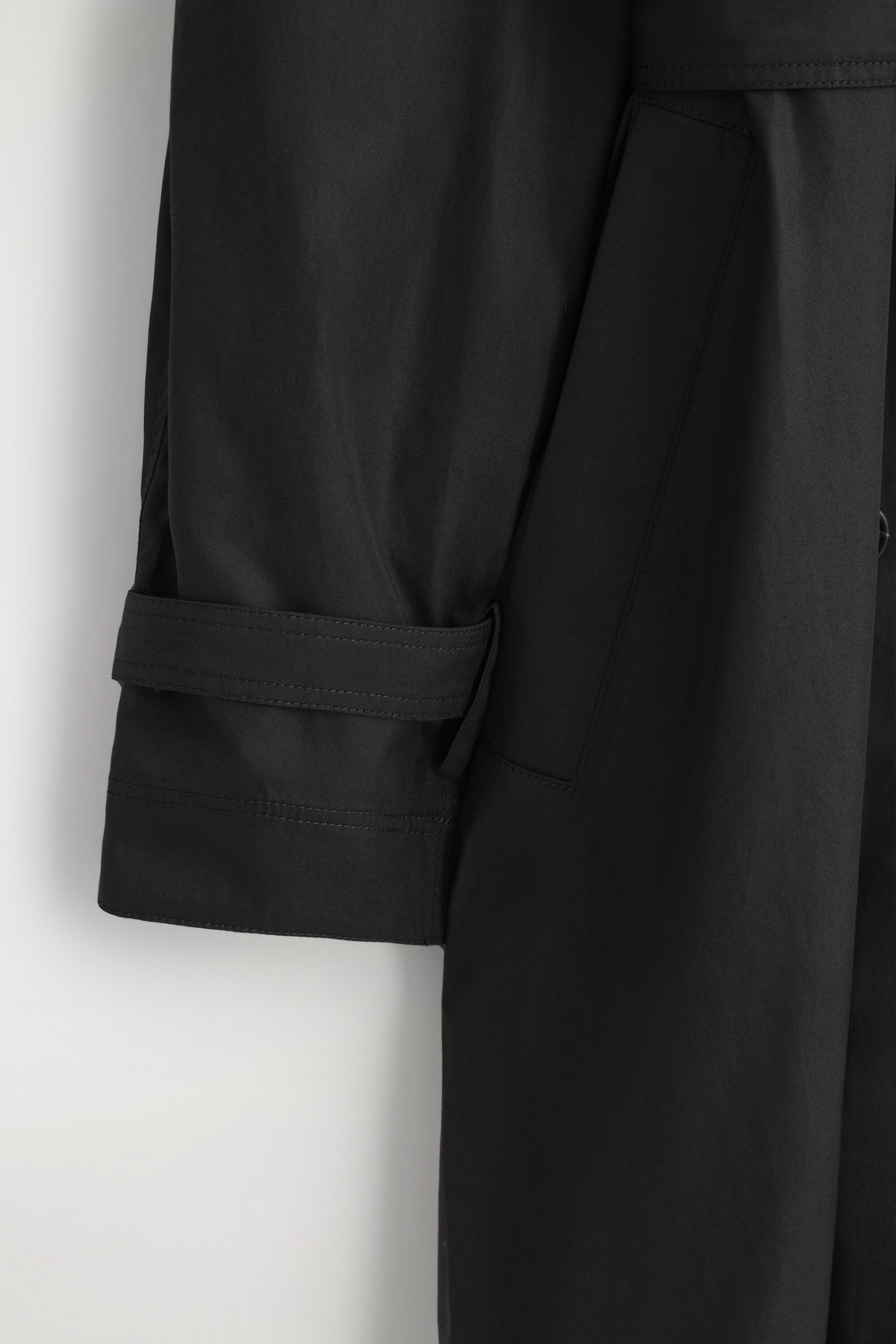 mock-NECK COTTON TRENCH COAT - BLACK
