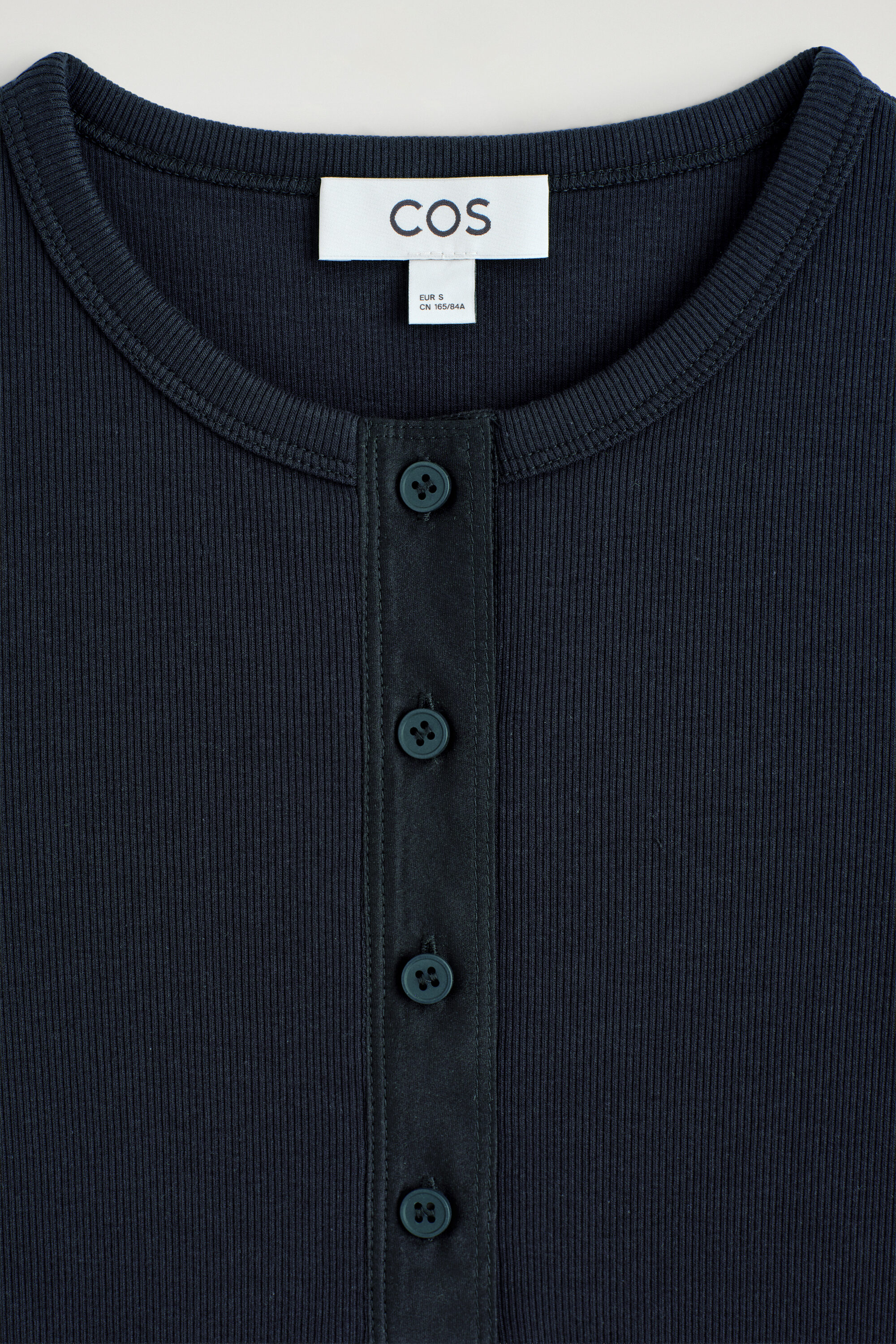 RIBBED HENLEY T-SHIRT - NAVY