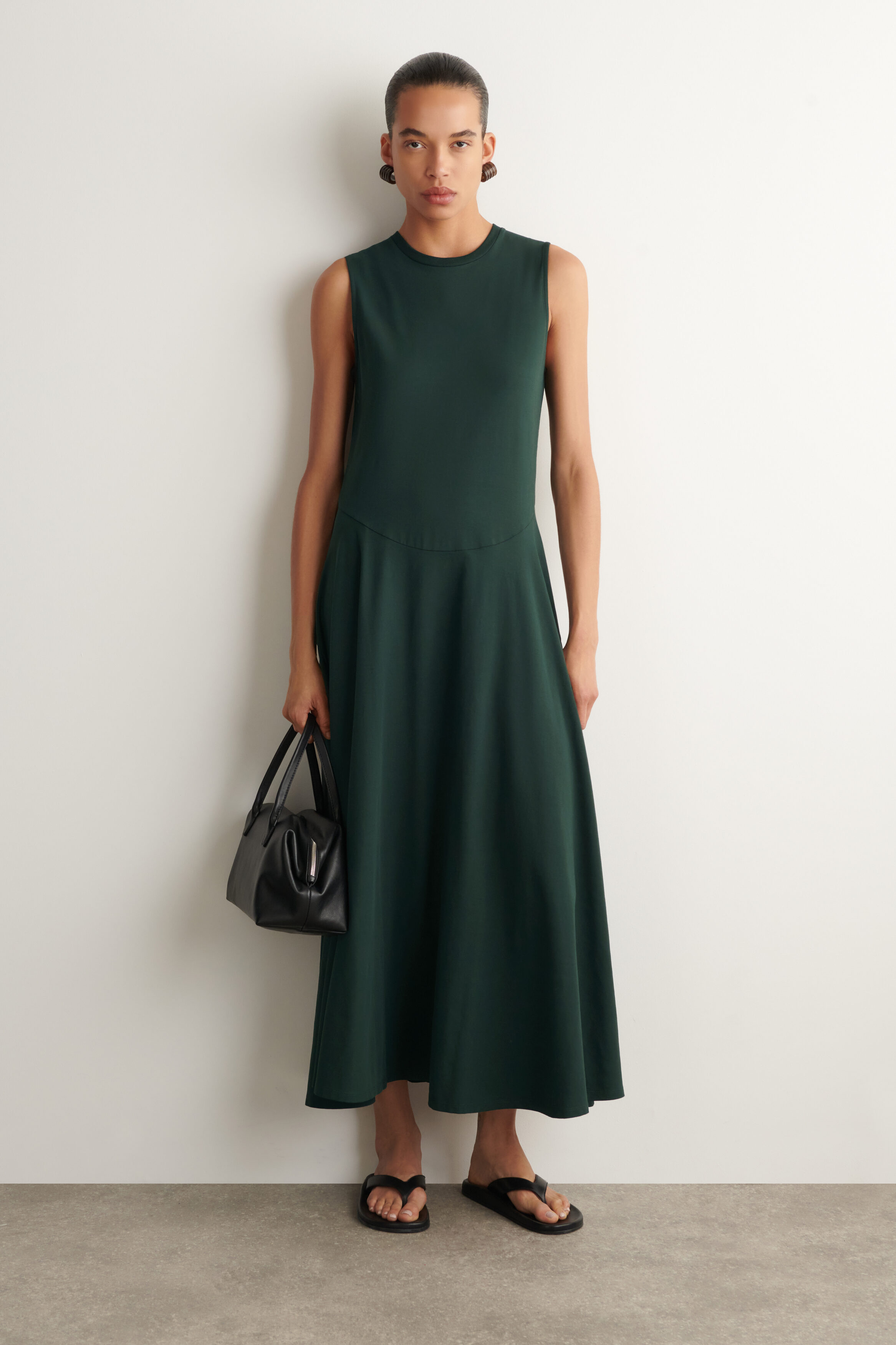 SCULPTURAL COTTON-JERSEY MIDI DRESS - DARK GREEN