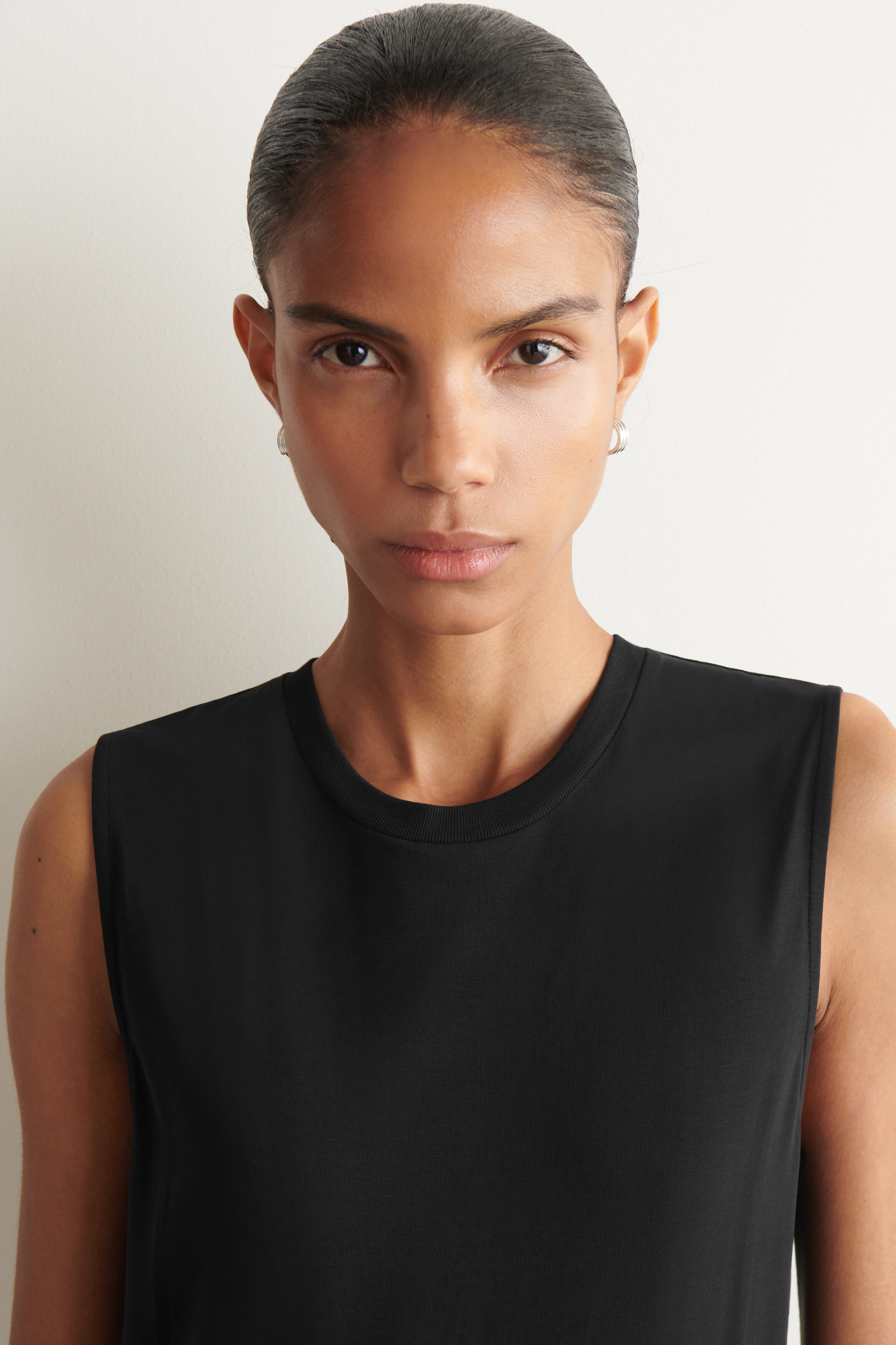 SCULPTURAL COTTON-JERSEY MIDI DRESS - BLACK