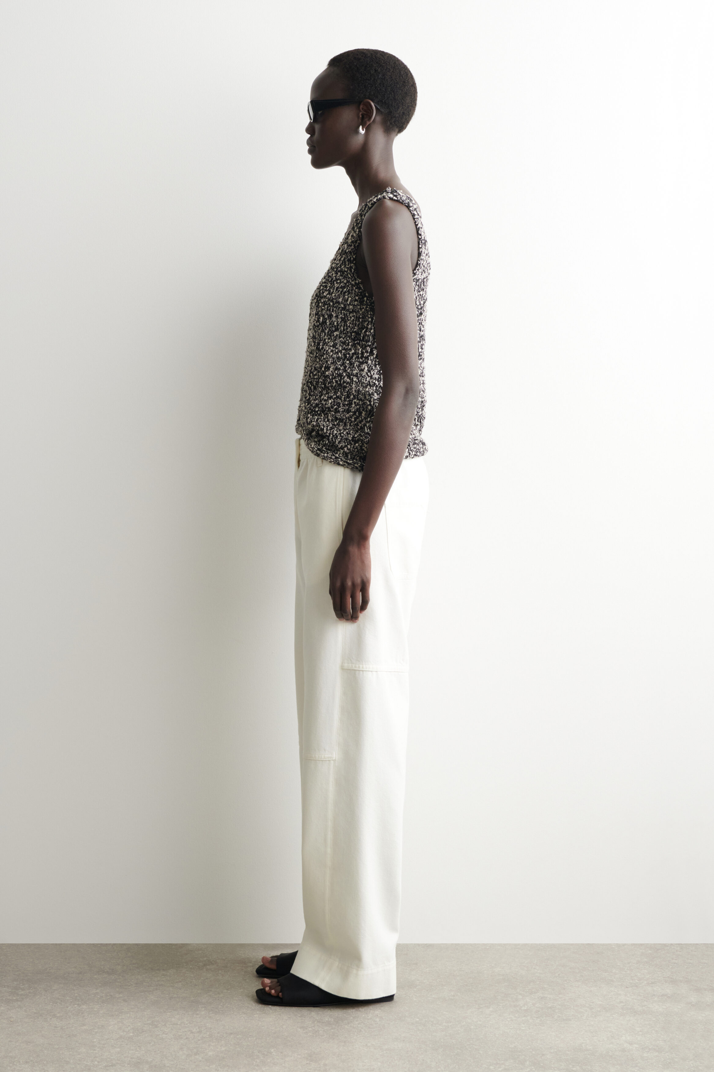 PANELED DENIM WIDE-LEG PANTS - WHITE