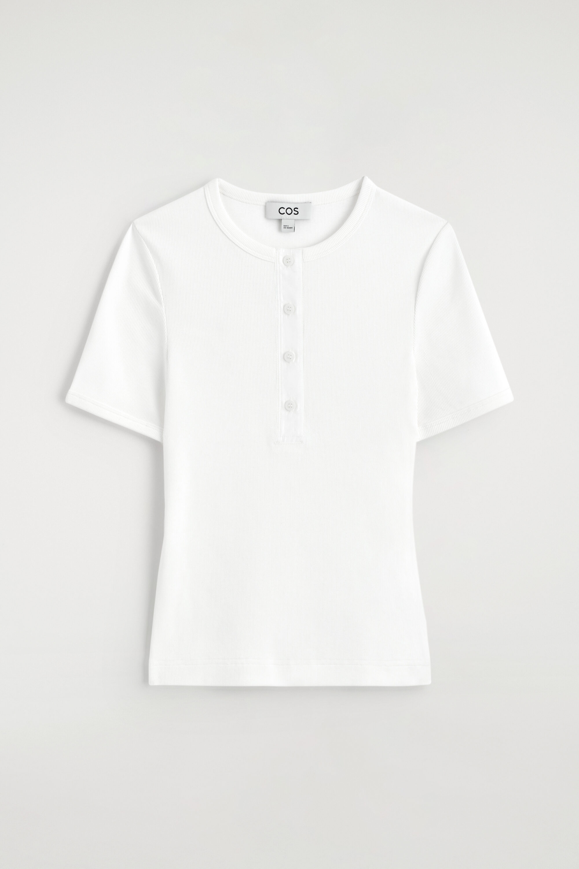 RIBBED HENLEY T-SHIRT - WHITE