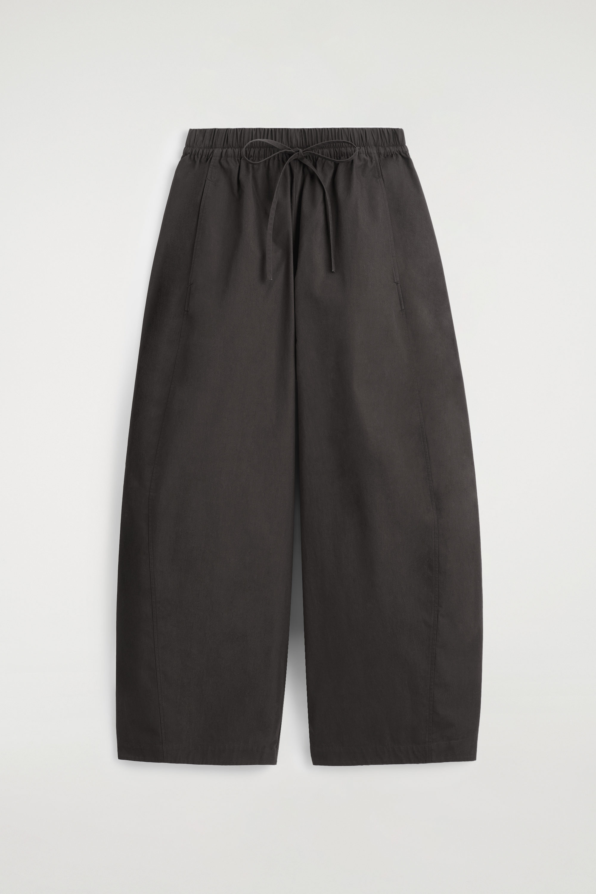 ELASTICATED BARREL-LEG PANTS - DARK BROWN
