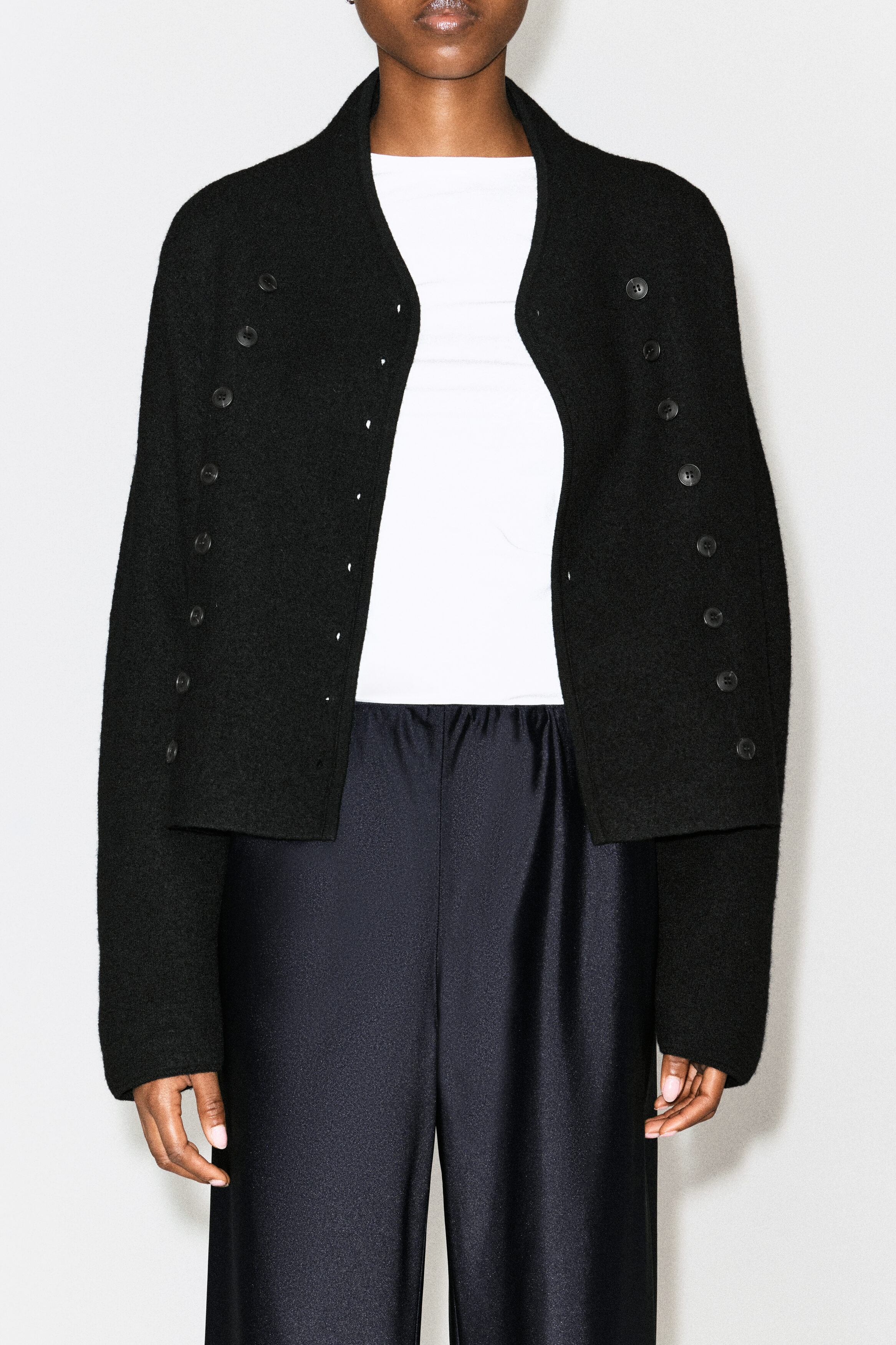 SATIN WIDE-LEG PANTS - NAVY