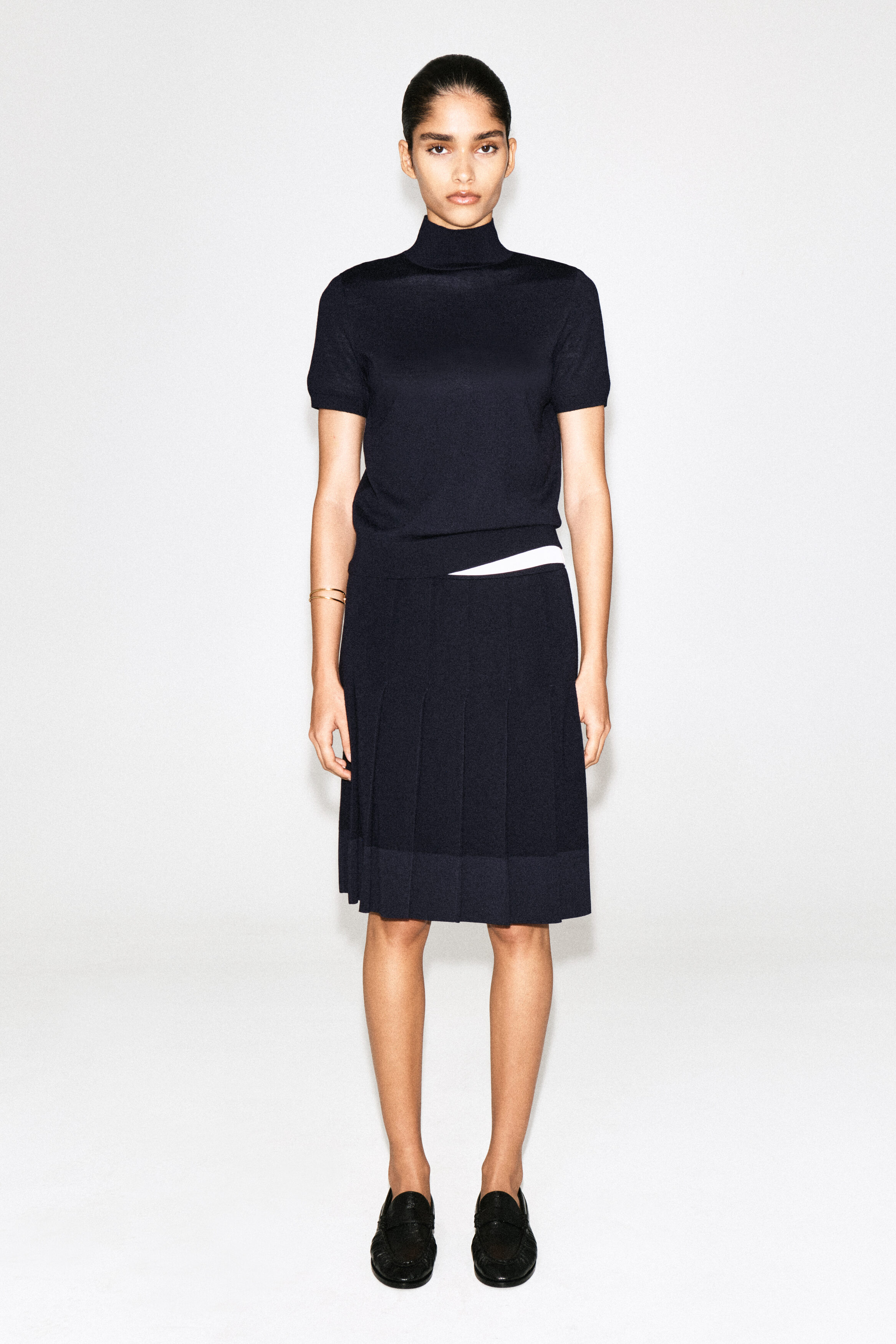 MERINO WOOL TURTLENECK TOP - NAVY