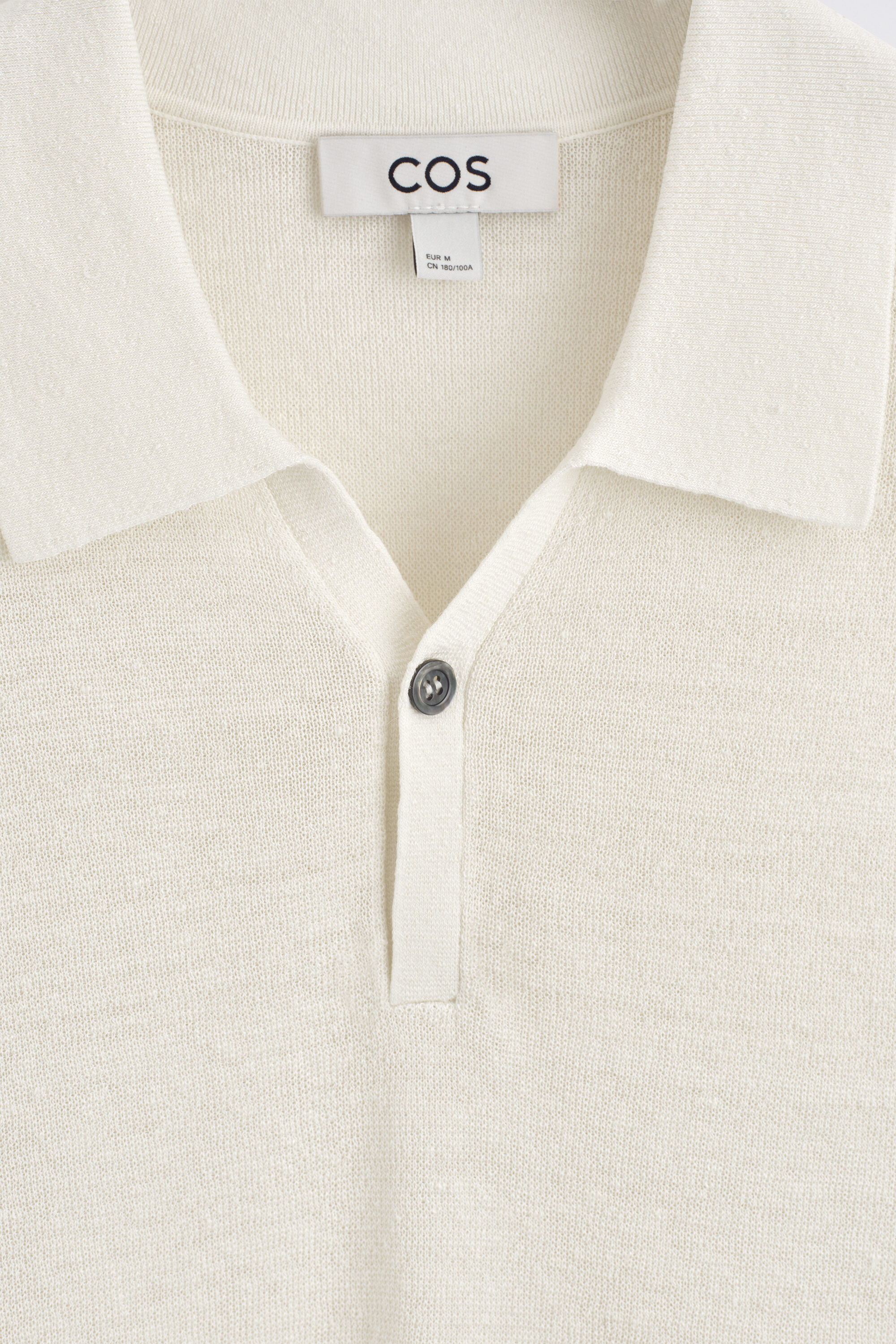 TEXTURED KNITTED LINEN POLO SHIRT - CREAM