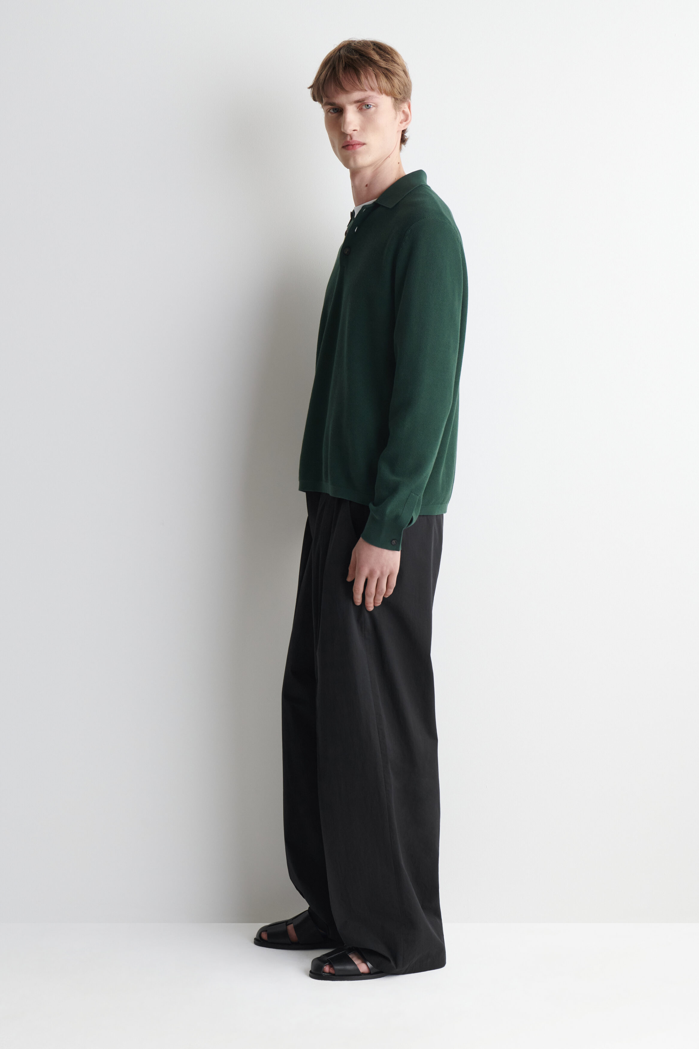 HONEYCOMB-KNIT POLO SHIRT - DARK GREEN