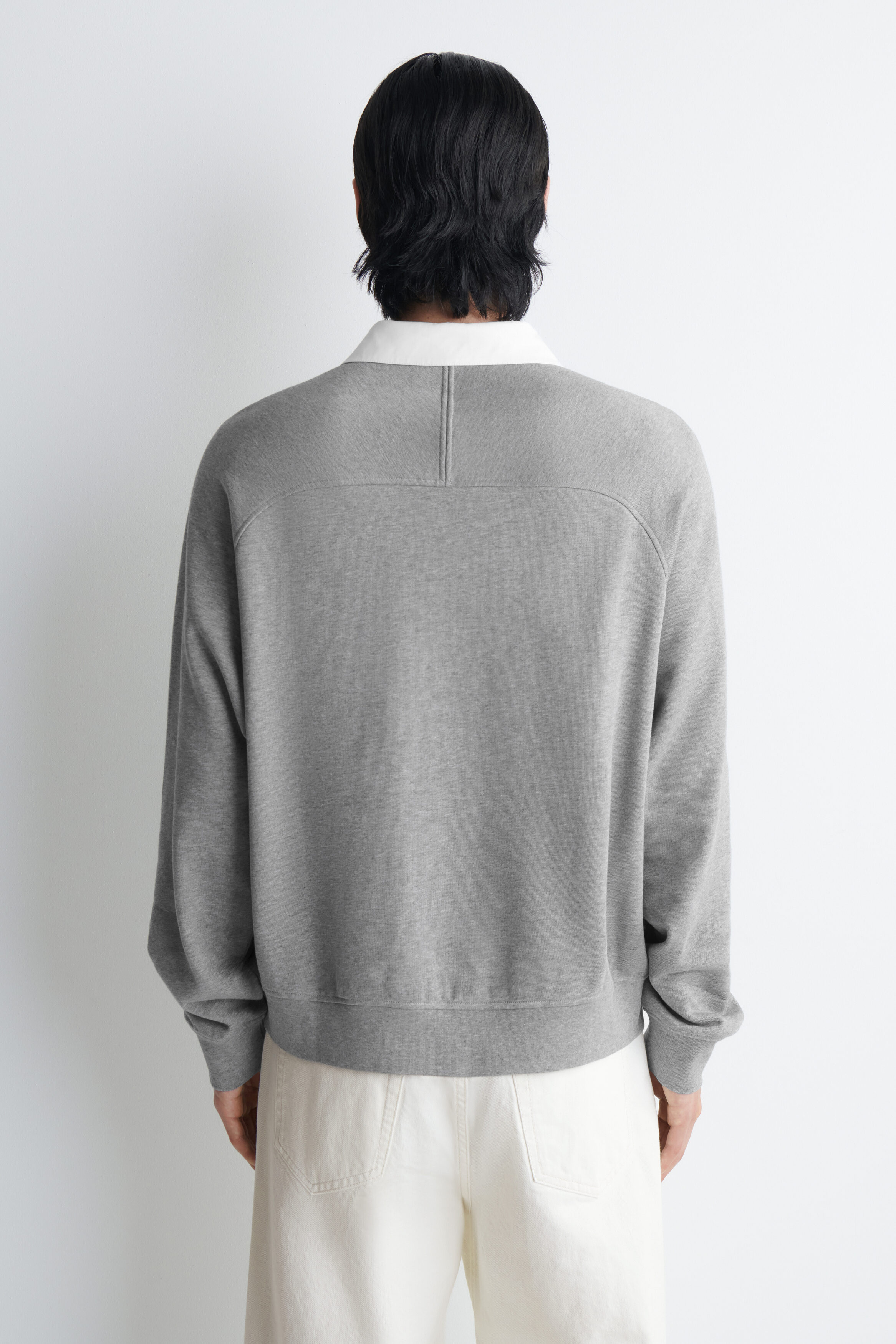 CONTRAST-COLLAR JERSEY POLO SHIRT - GRAY MÉLANGE