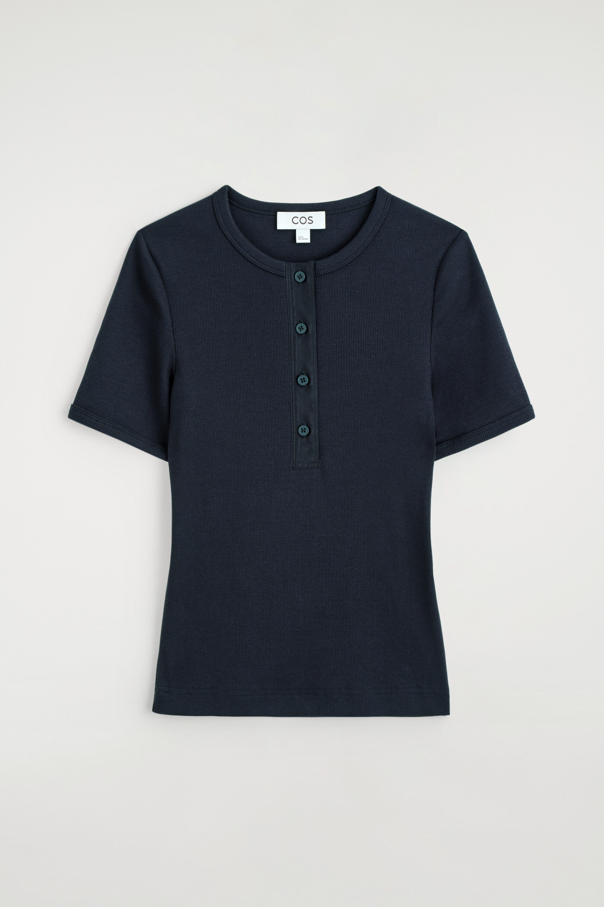 RIBBED HENLEY T-SHIRT - NAVY