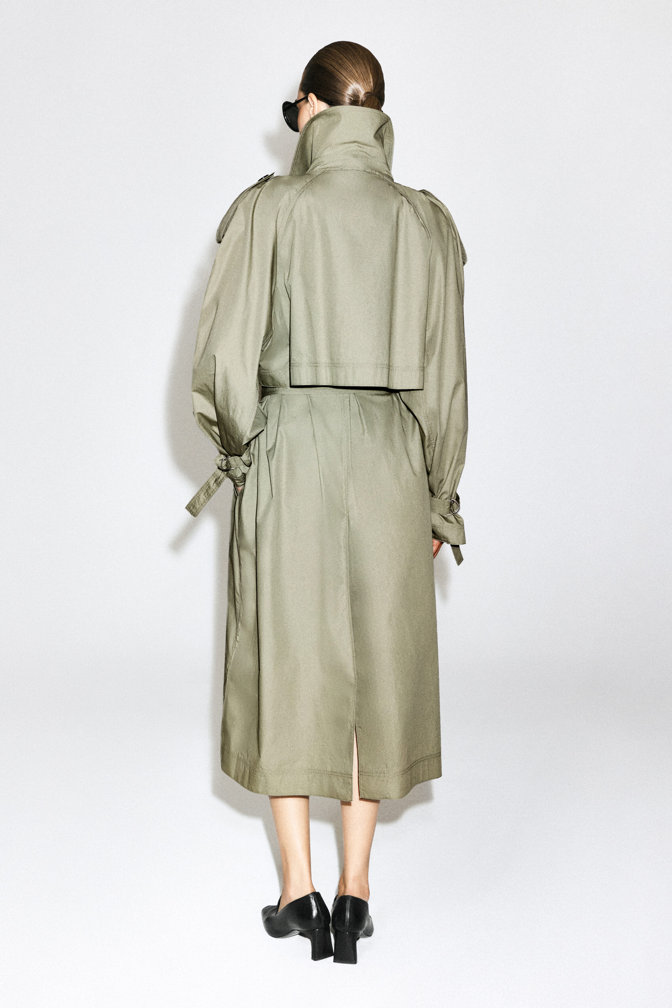 mock-NECK COTTON TRENCH COAT - LIGHT KHAKI