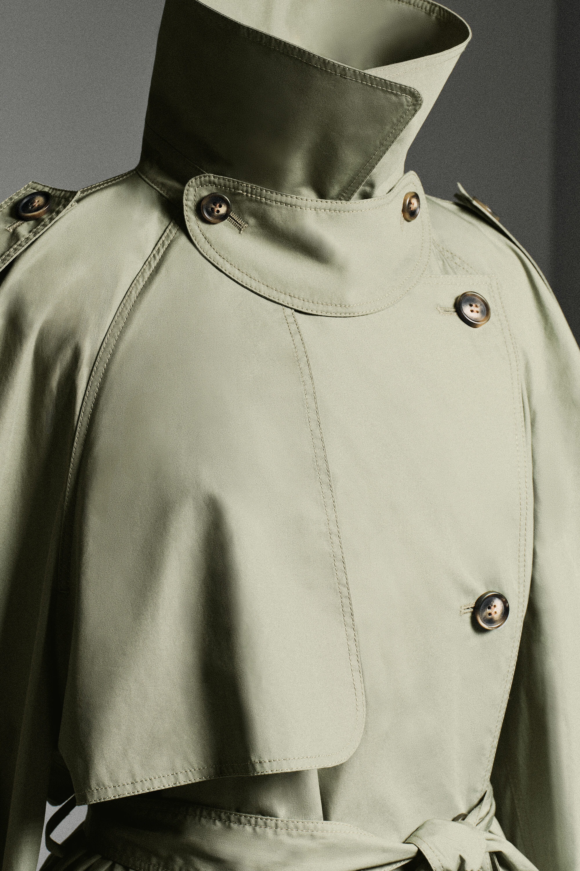mock-NECK COTTON TRENCH COAT - LIGHT KHAKI