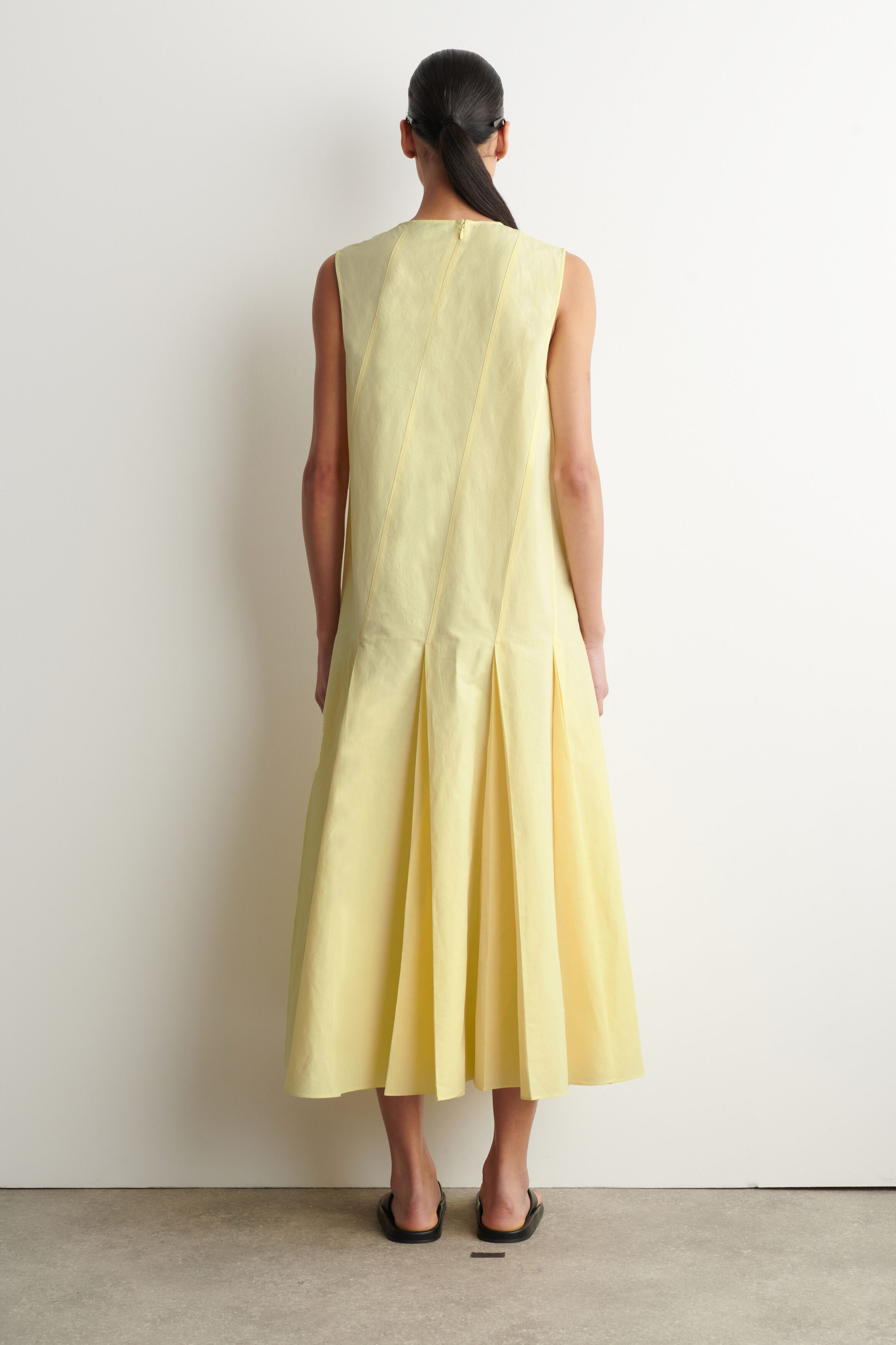 PLEATED COTTON-LINEN MAXI DRESS - YELLOW