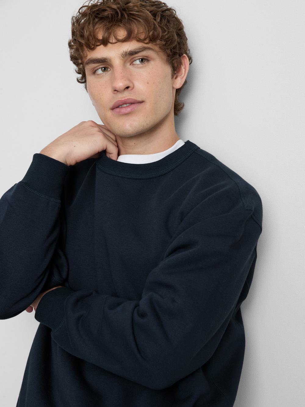 Cotton Rich Oversized Crew Neck Sweatshirt - Navy