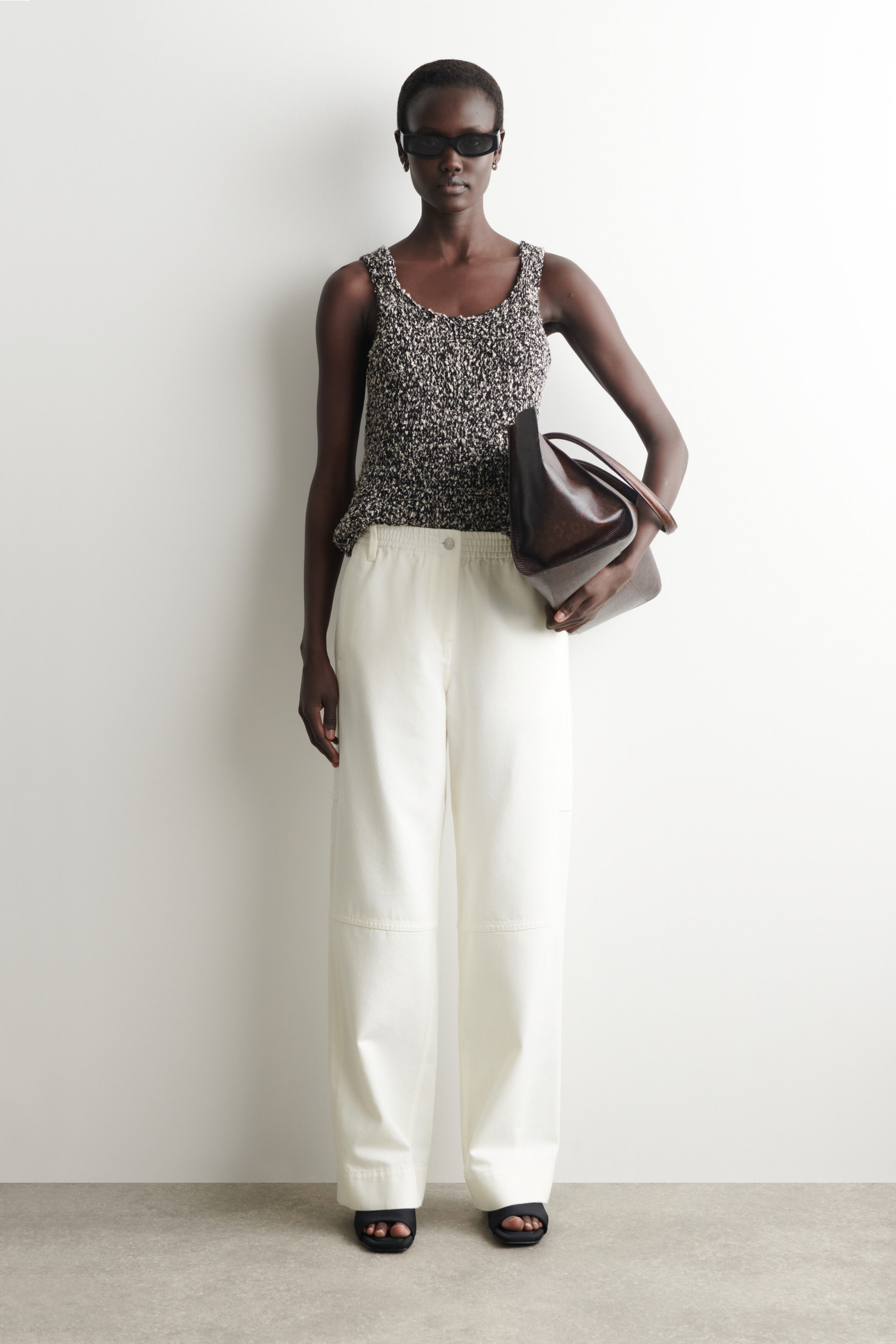 PANELED DENIM WIDE-LEG PANTS - WHITE
