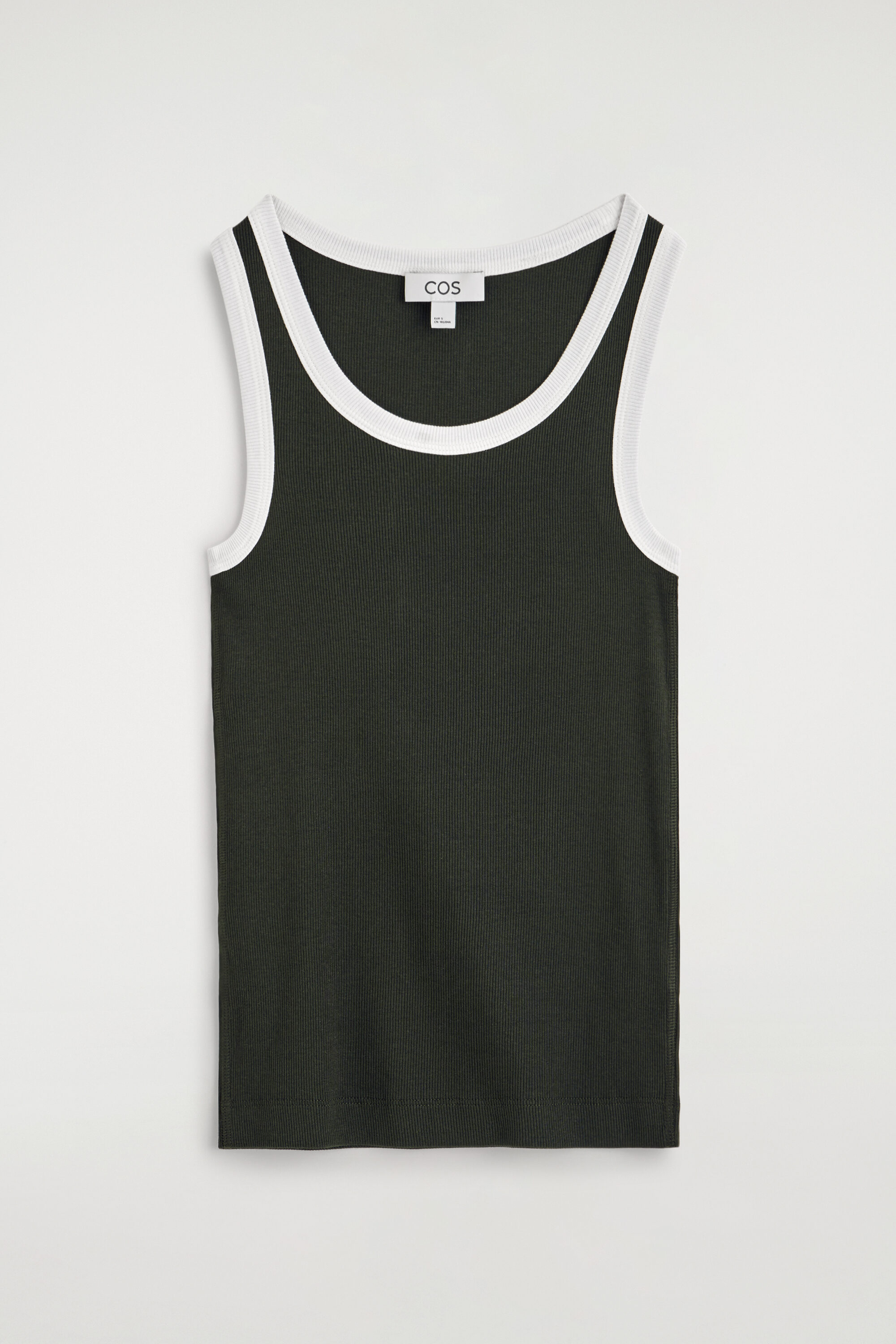 RIBBED COTTON TANK TOP - KHAKI / WHITE