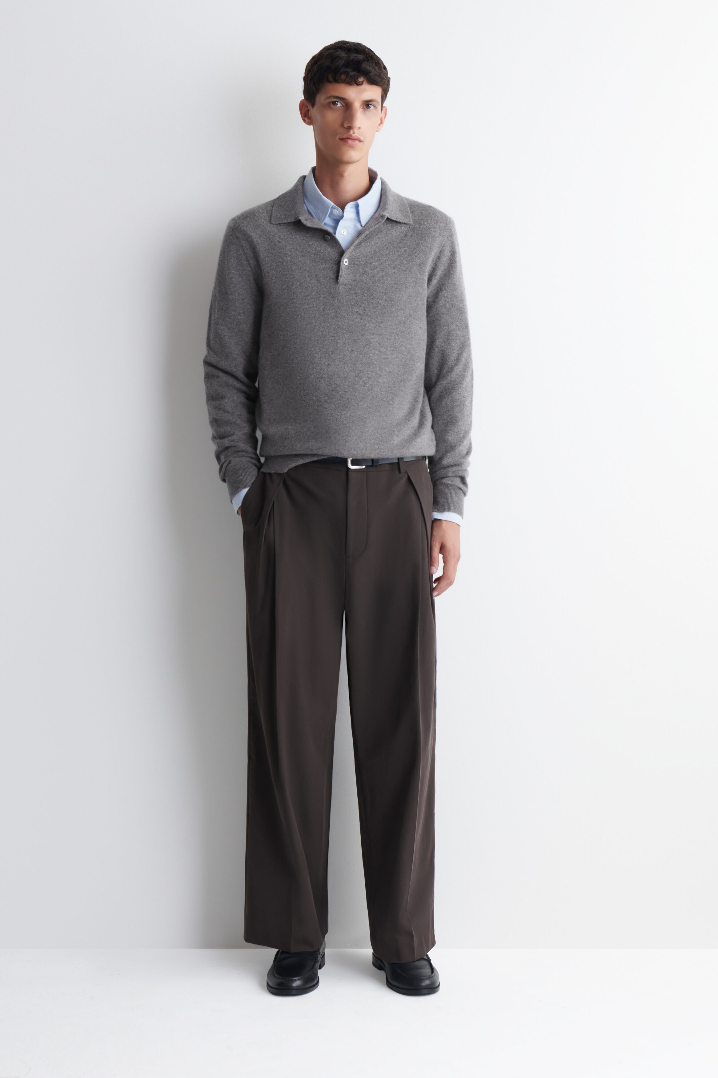 CASHMERE POLO SWEATER - GRAY MÉLANGE