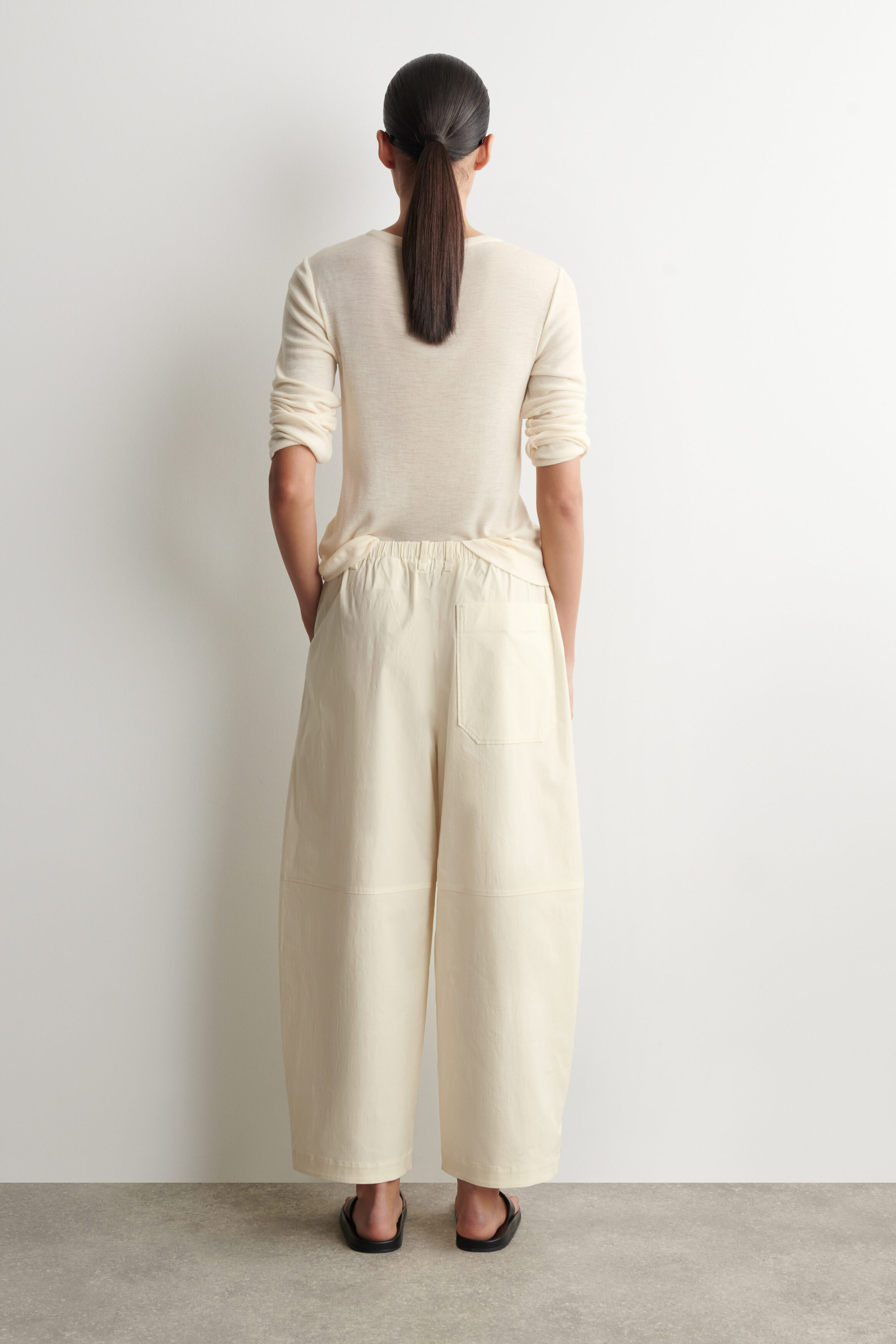COTTON BARREL-LEG UTILITY PANTS - CREAM