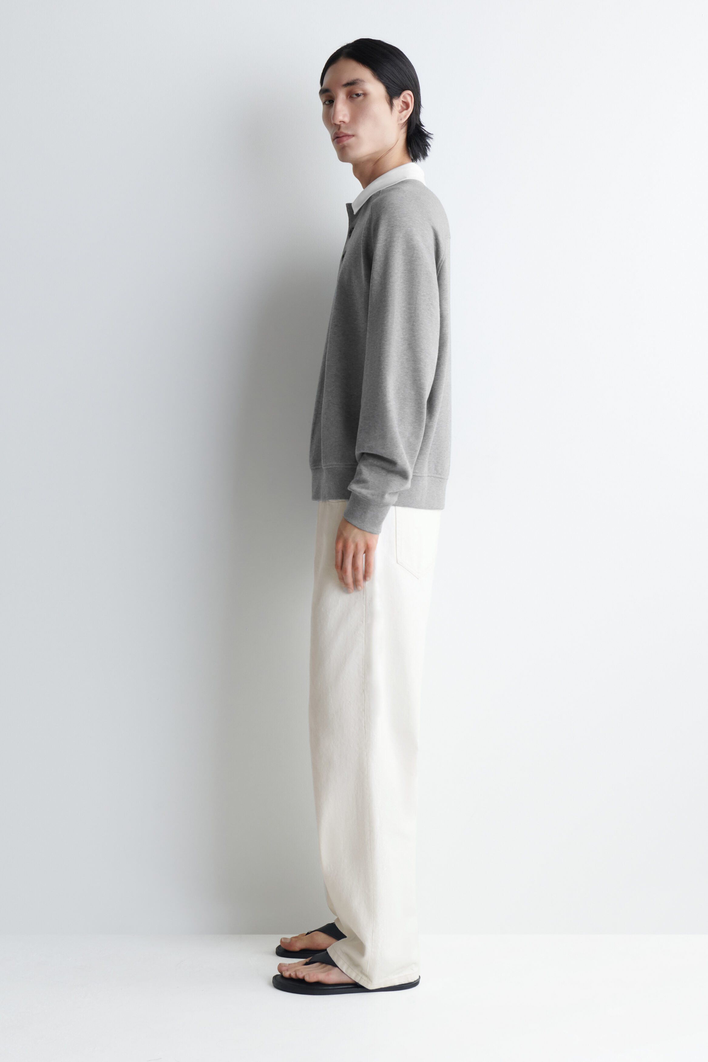 CONTRAST-COLLAR JERSEY POLO SHIRT - GRAY MÉLANGE