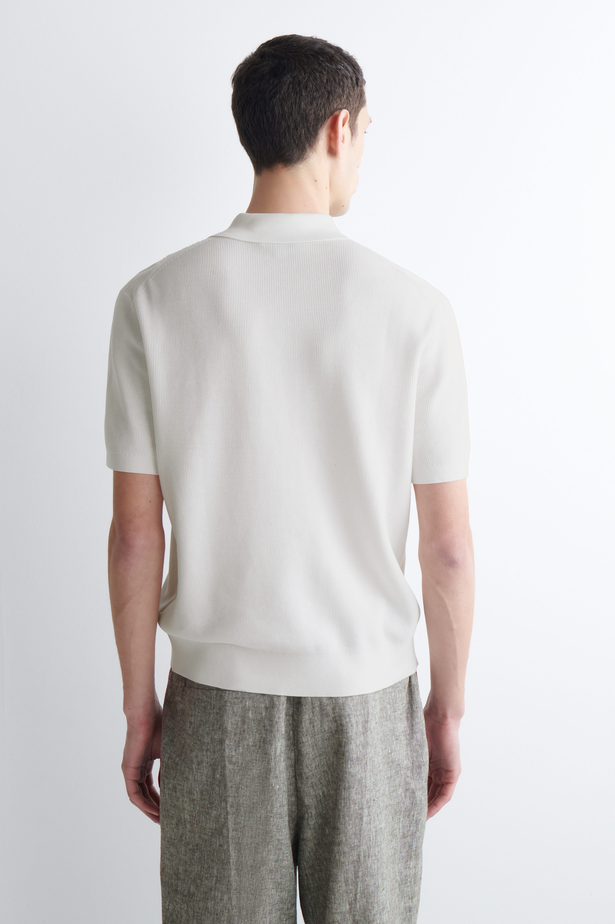 TEXTURED-PANEL COTTON POLO SHIRT - WHITE