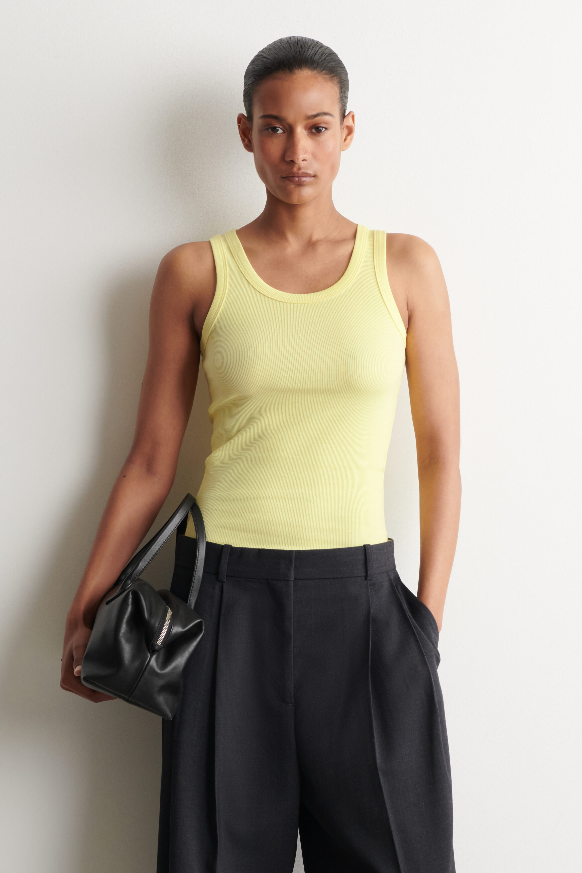 RIBBED COTTON TANK TOP - YELLOW