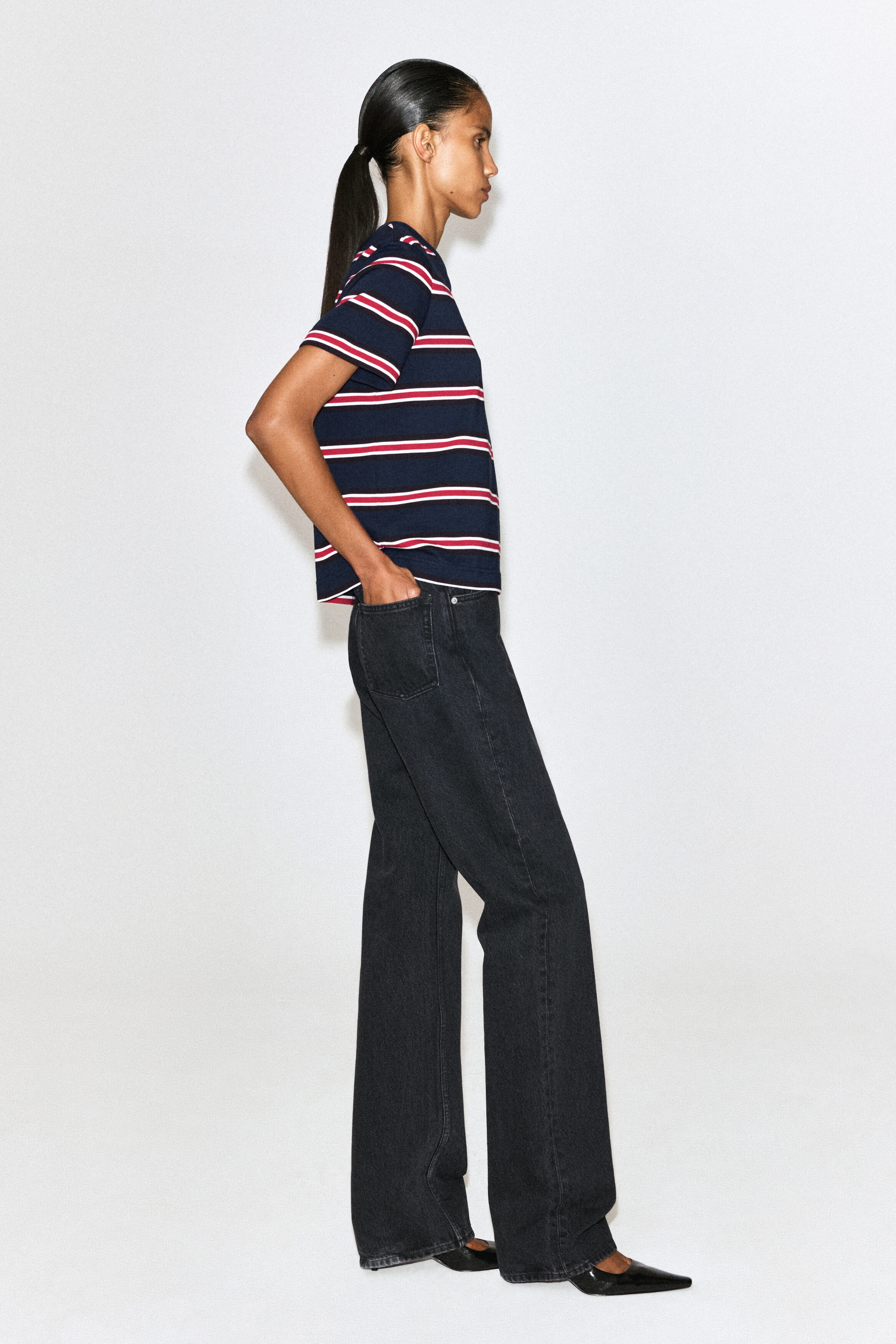 CLEAN CUT T-SHIRT - NAVY / RED / STRIPED