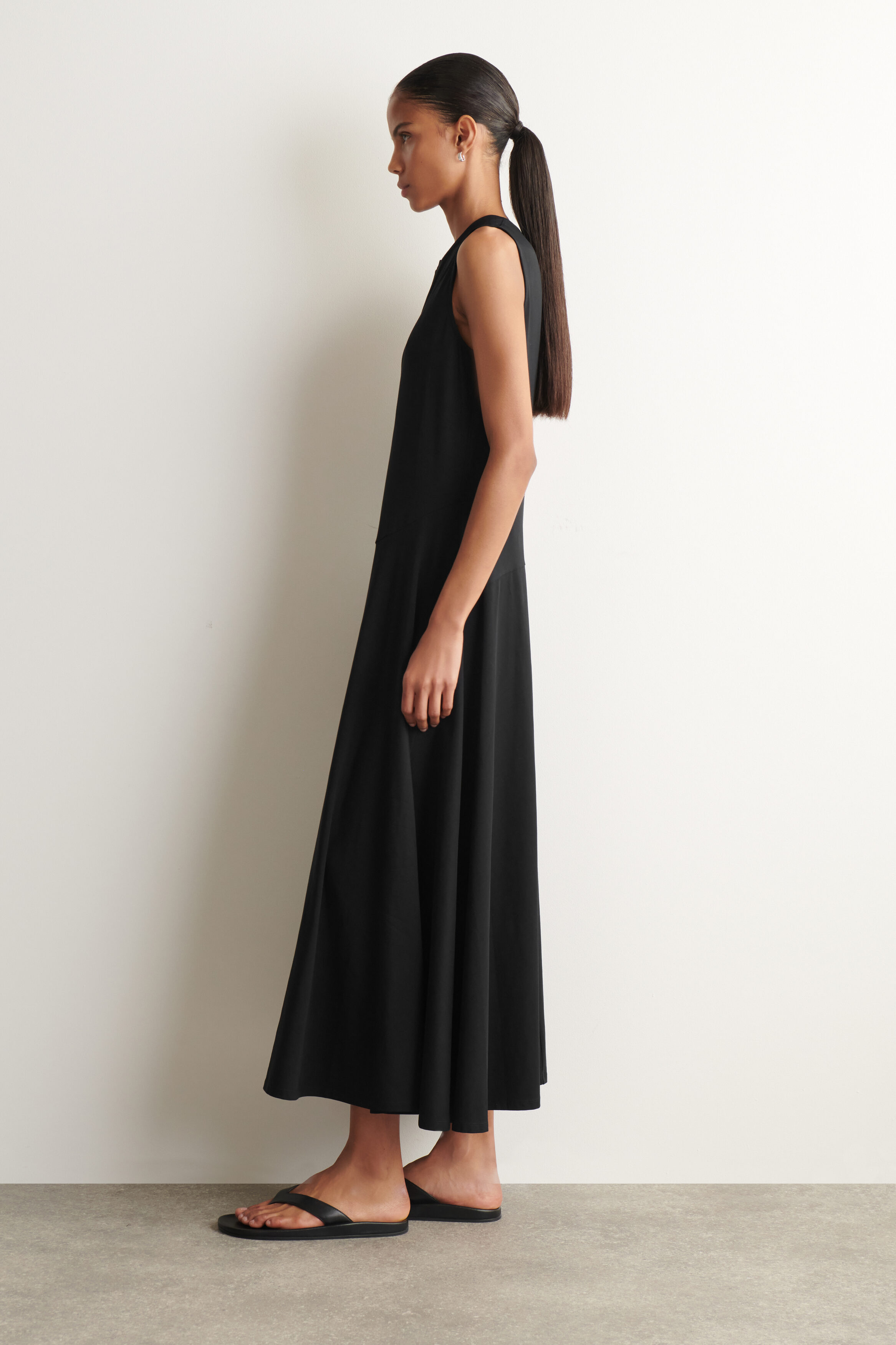 SCULPTURAL COTTON-JERSEY MIDI DRESS - BLACK