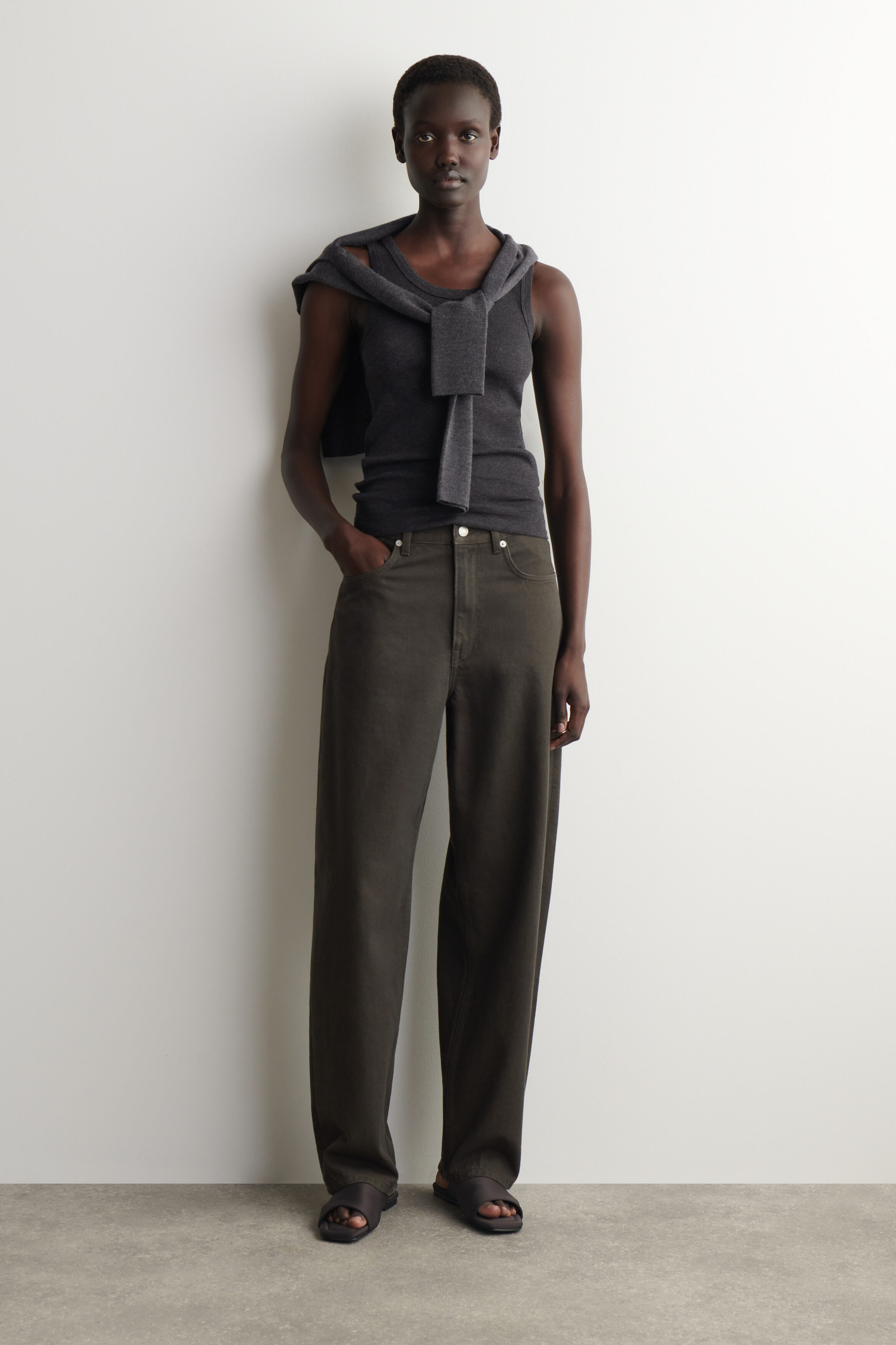 RIBBED COTTON TANK TOP - CHARCOAL MÉLANGE