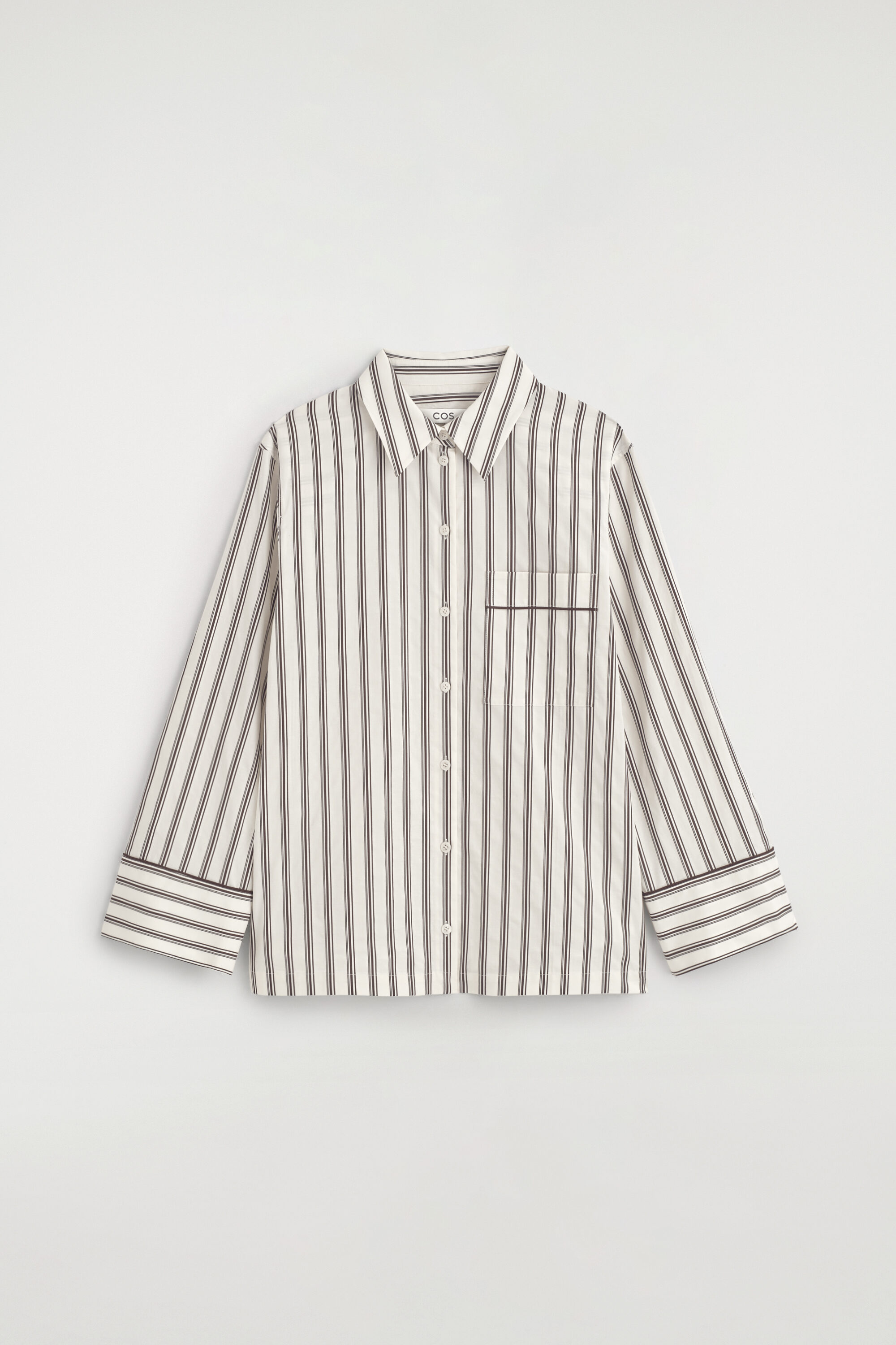 PIPED STRIPED COTTON SHIRT - WHITE / BROWN / STRIPED