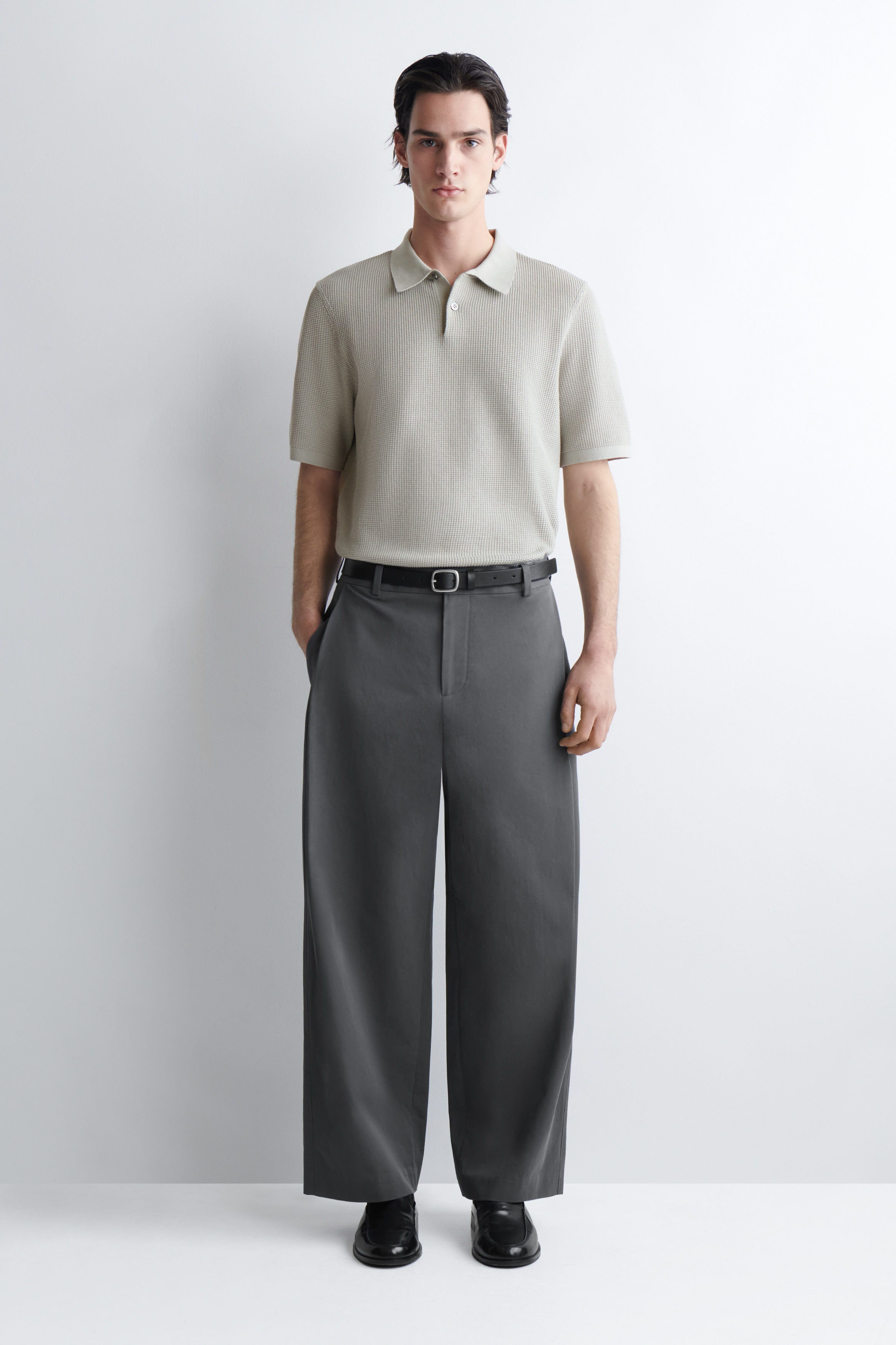 WAFFLE-KNIT COTTON POLO SHIRT - LIGHT GREEN