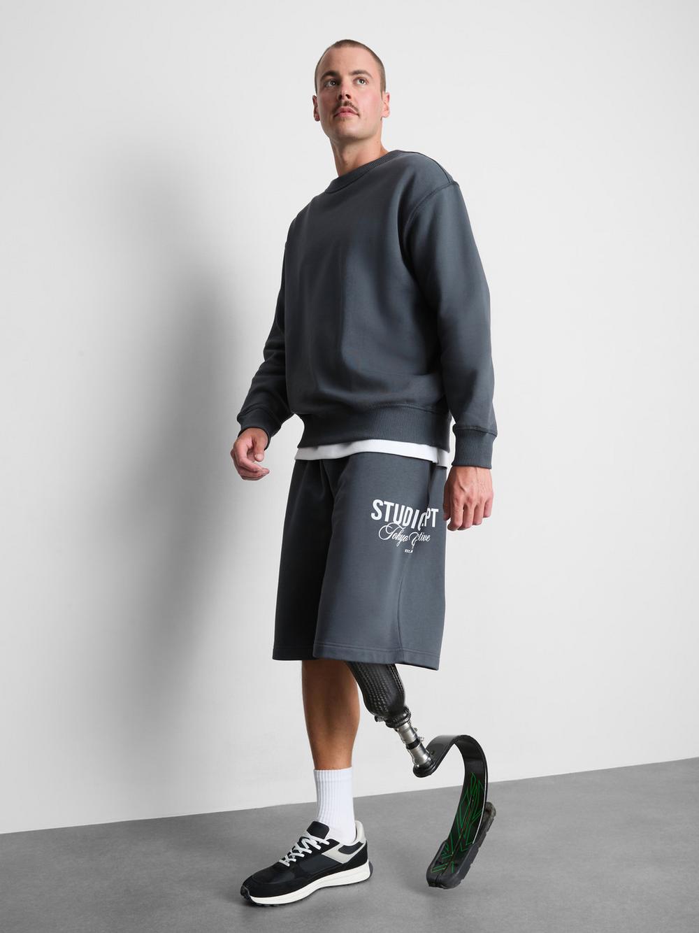 Cotton Rich Oversized Crew Neck Sweatshirt - Charcoal