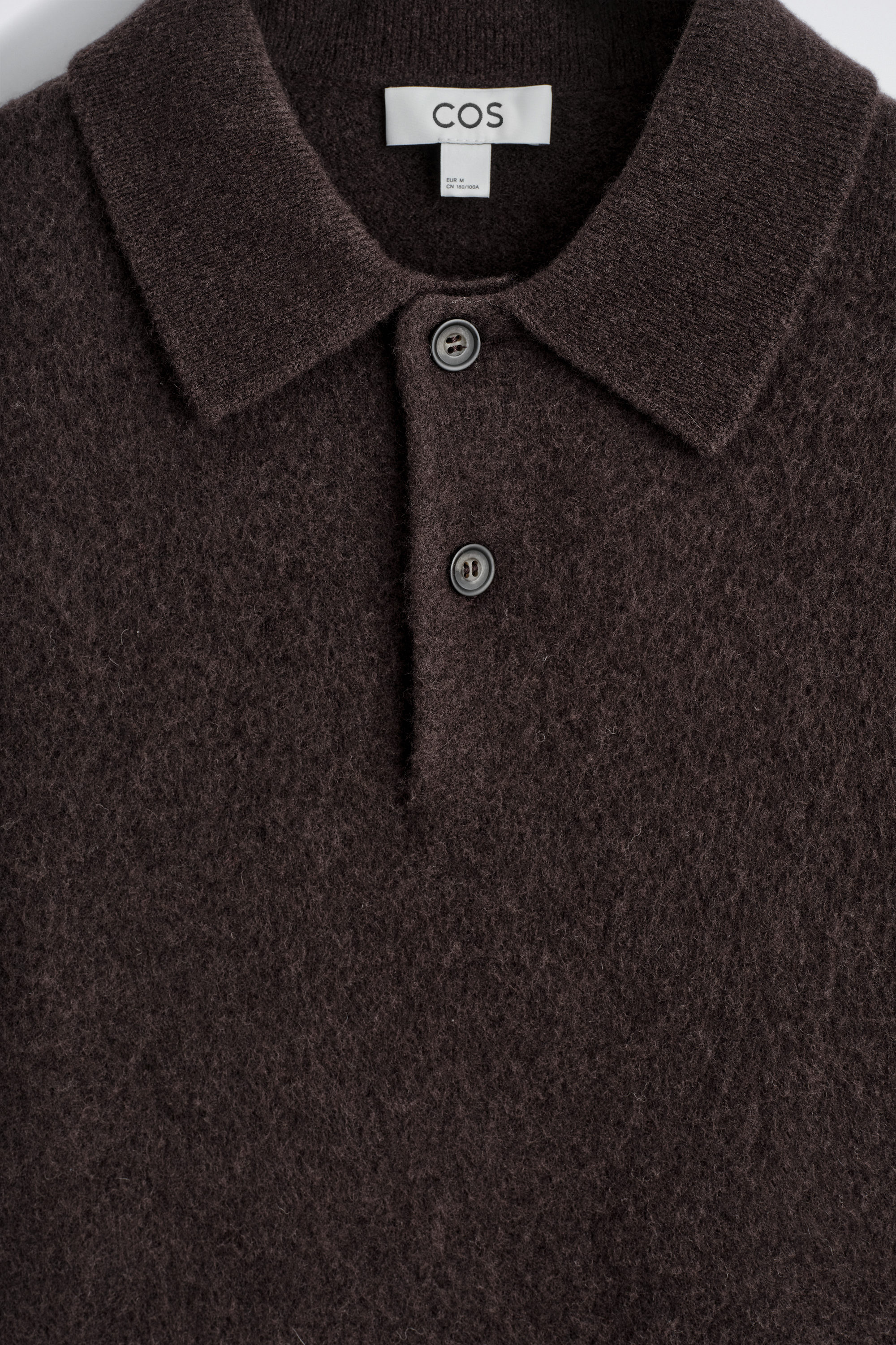 BRUSHED-WOOL POLO SHIRT - DARK BROWN