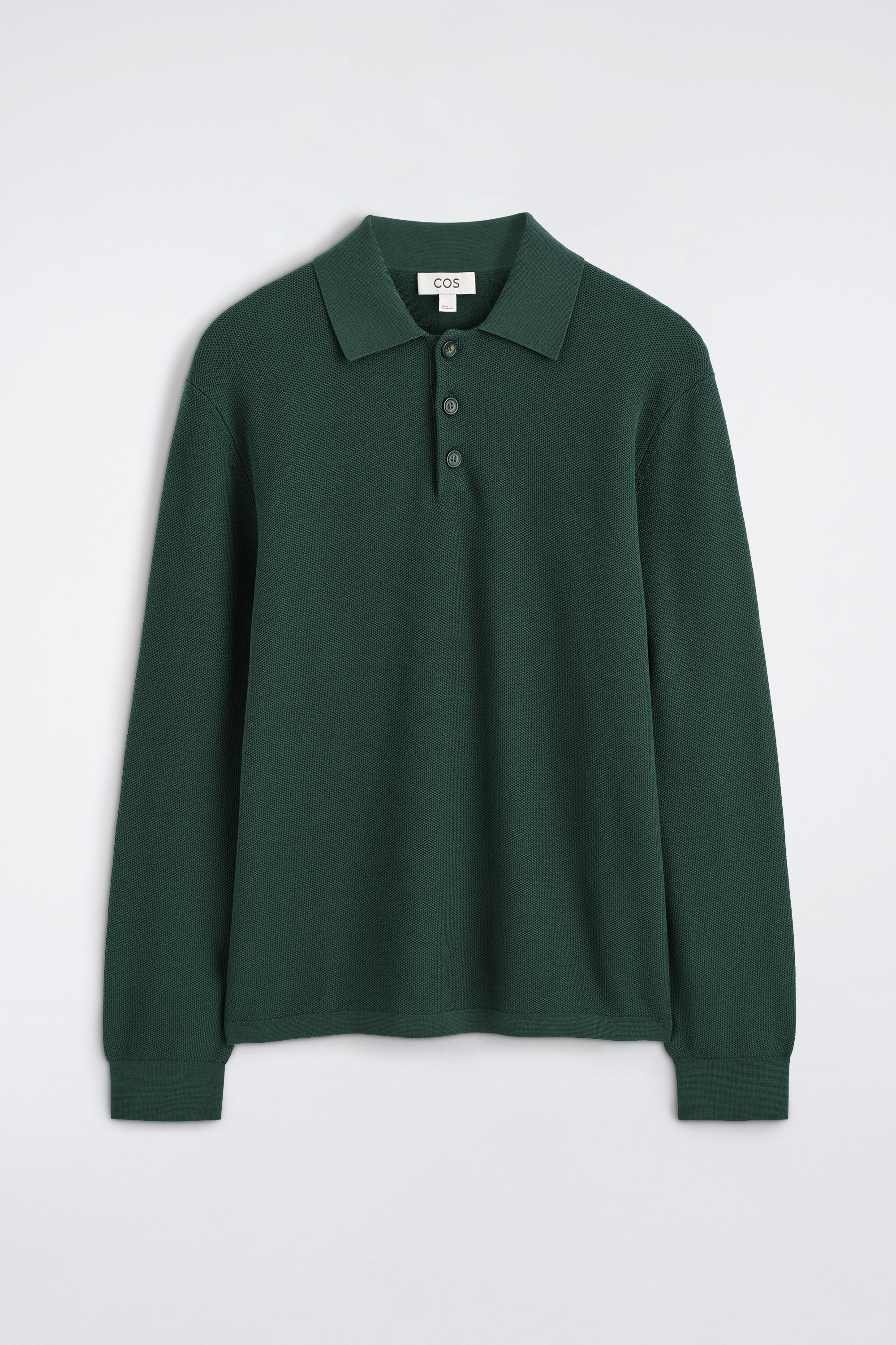 HONEYCOMB-KNIT POLO SHIRT - DARK GREEN