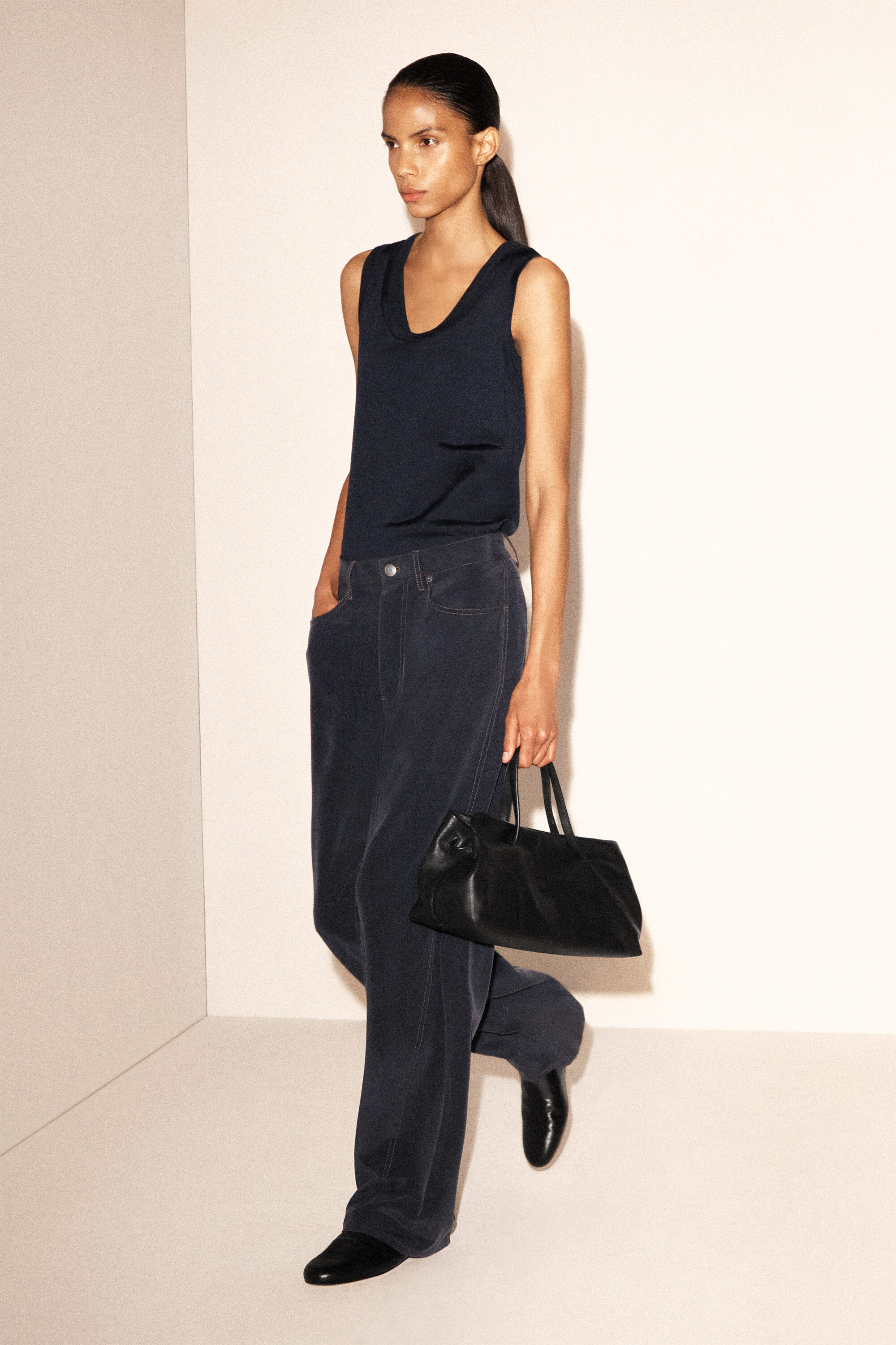 COTTON V-NECK TANK TOP - NAVY