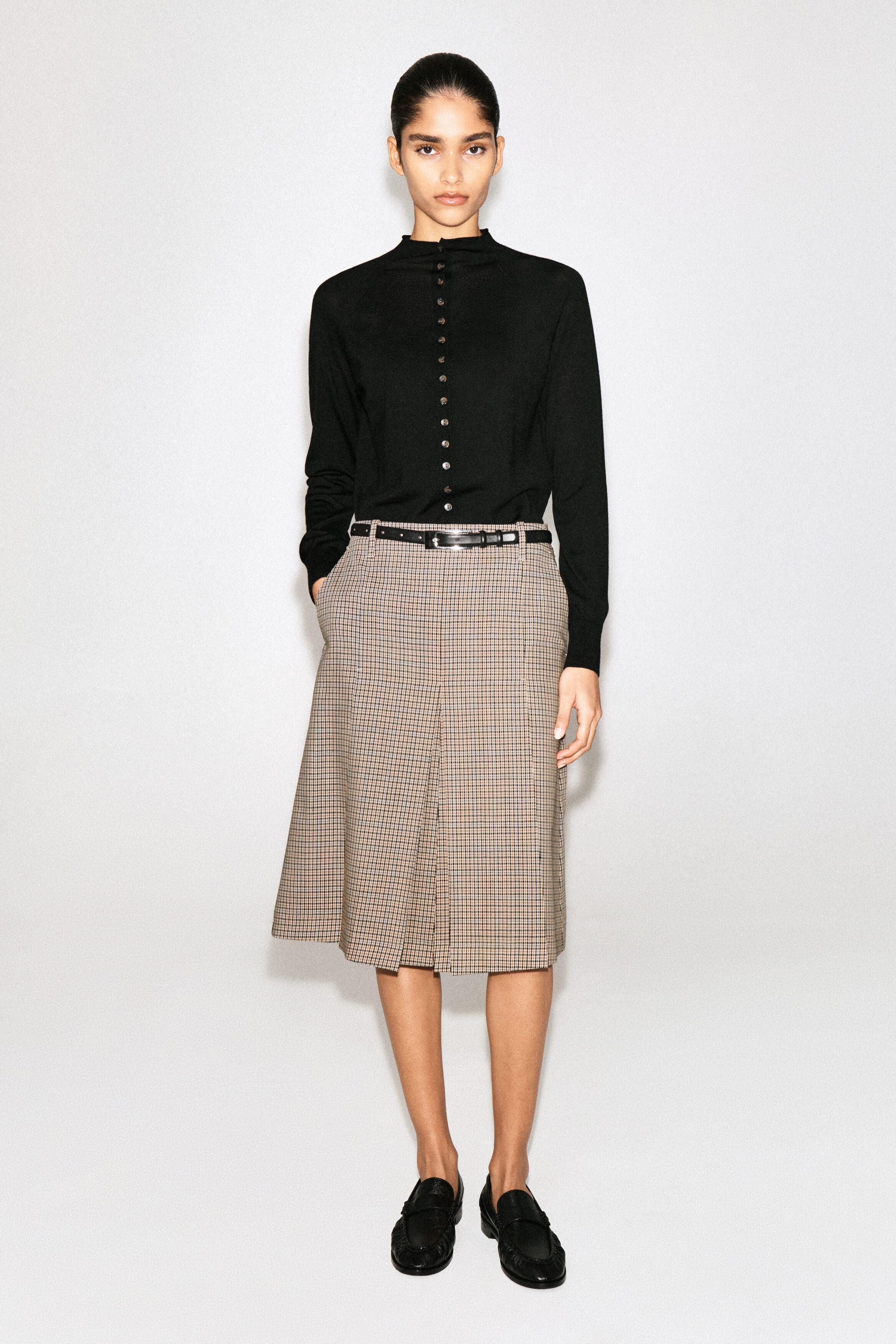 MERINO WOOL MOCK-NECK CARDIGAN - BLACK