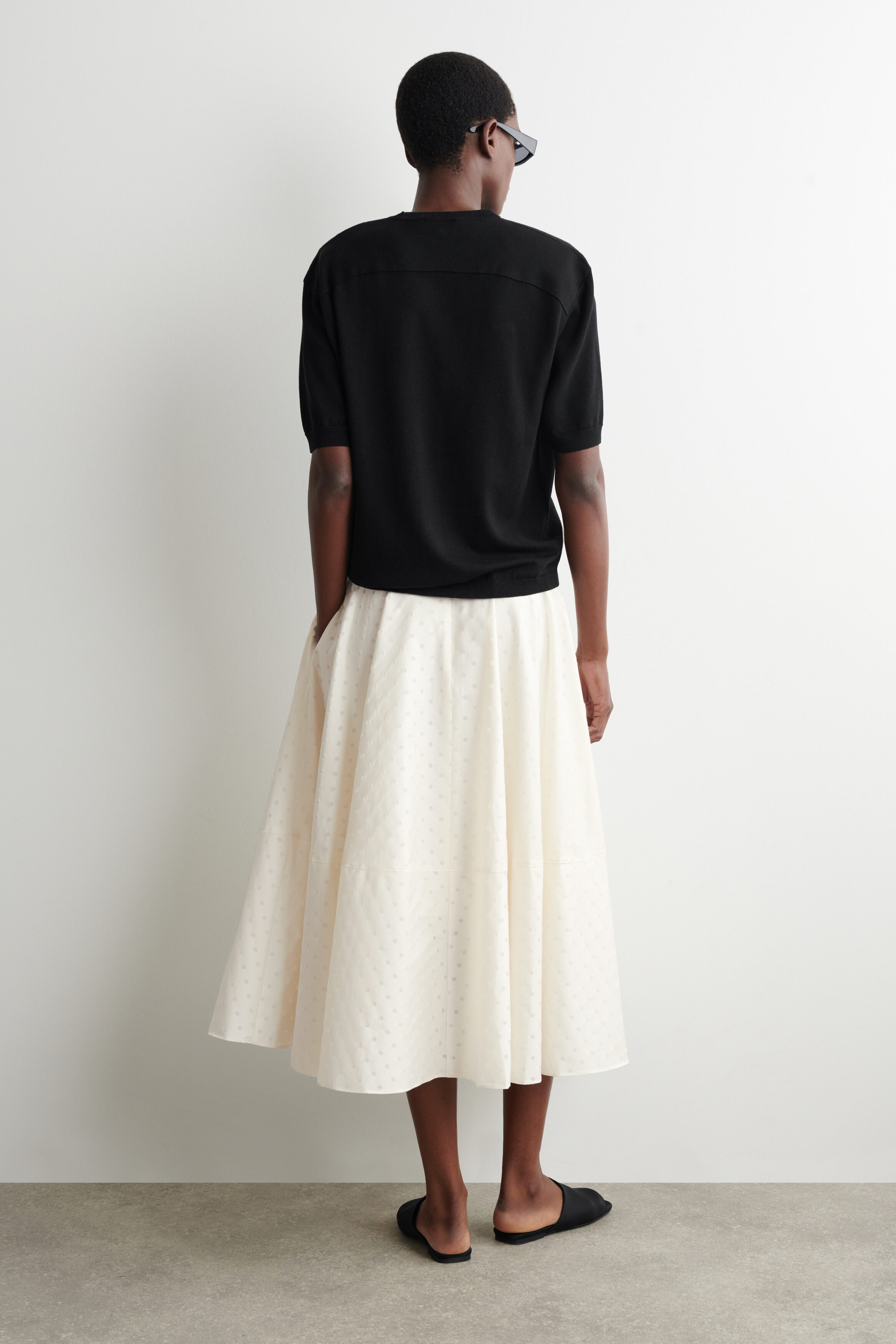 POLKA-DOT JACQUARD COTTON MIDI SKIRT - WHITE / POLKA DOT
