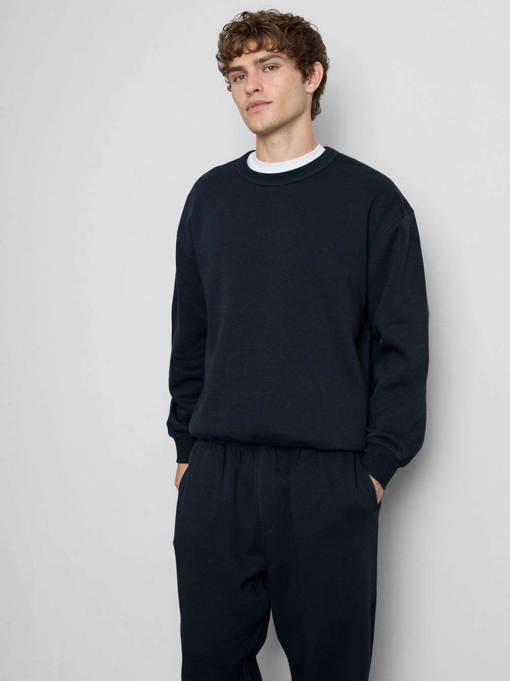 Cotton Rich Oversized Crew Neck Sweatshirt - Navy