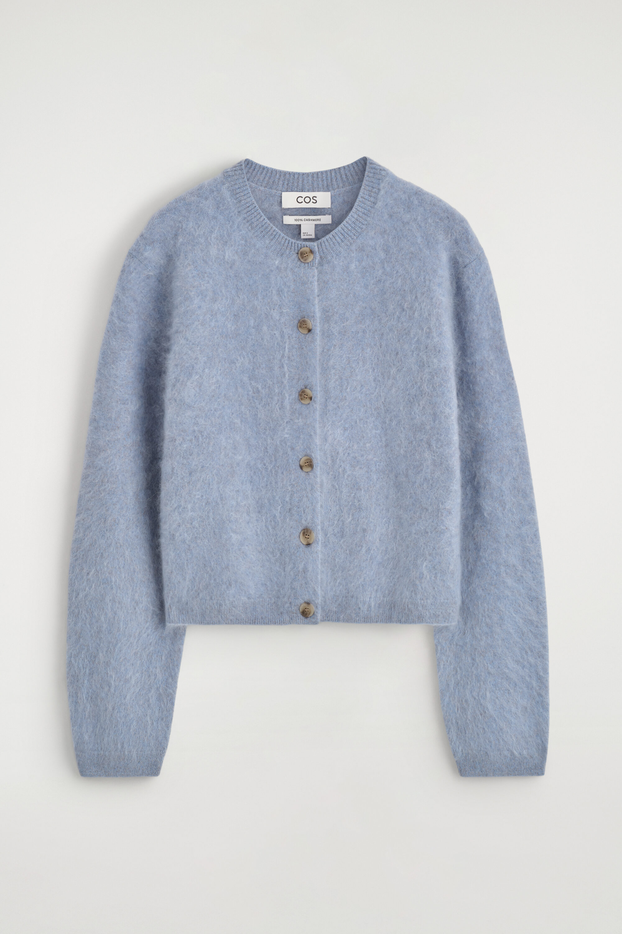 BRUSHED-CASHMERE CREW-NECK CARDIGAN - BLUE