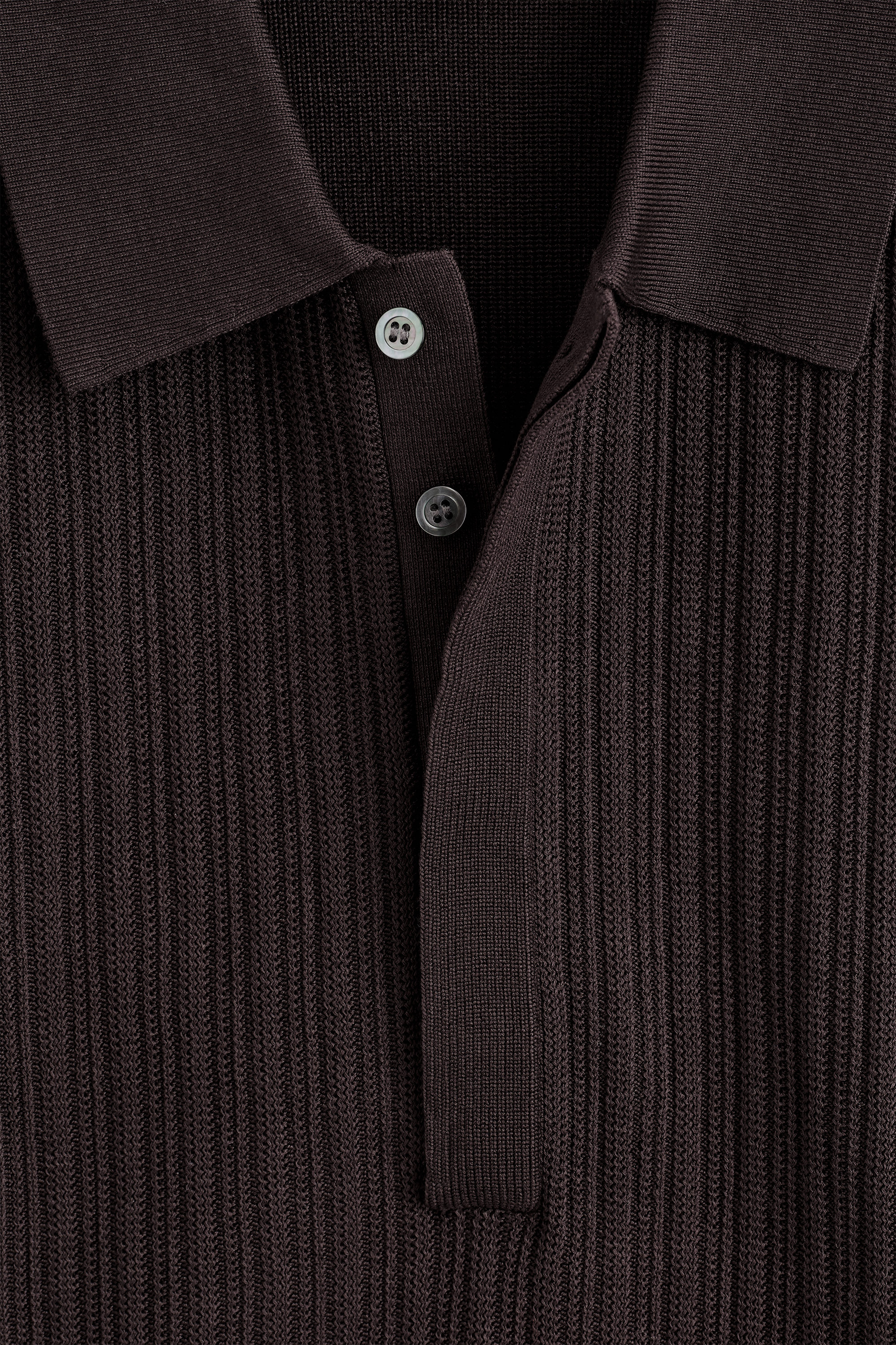 TEXTURED-PANEL COTTON POLO SHIRT - DARK BROWN