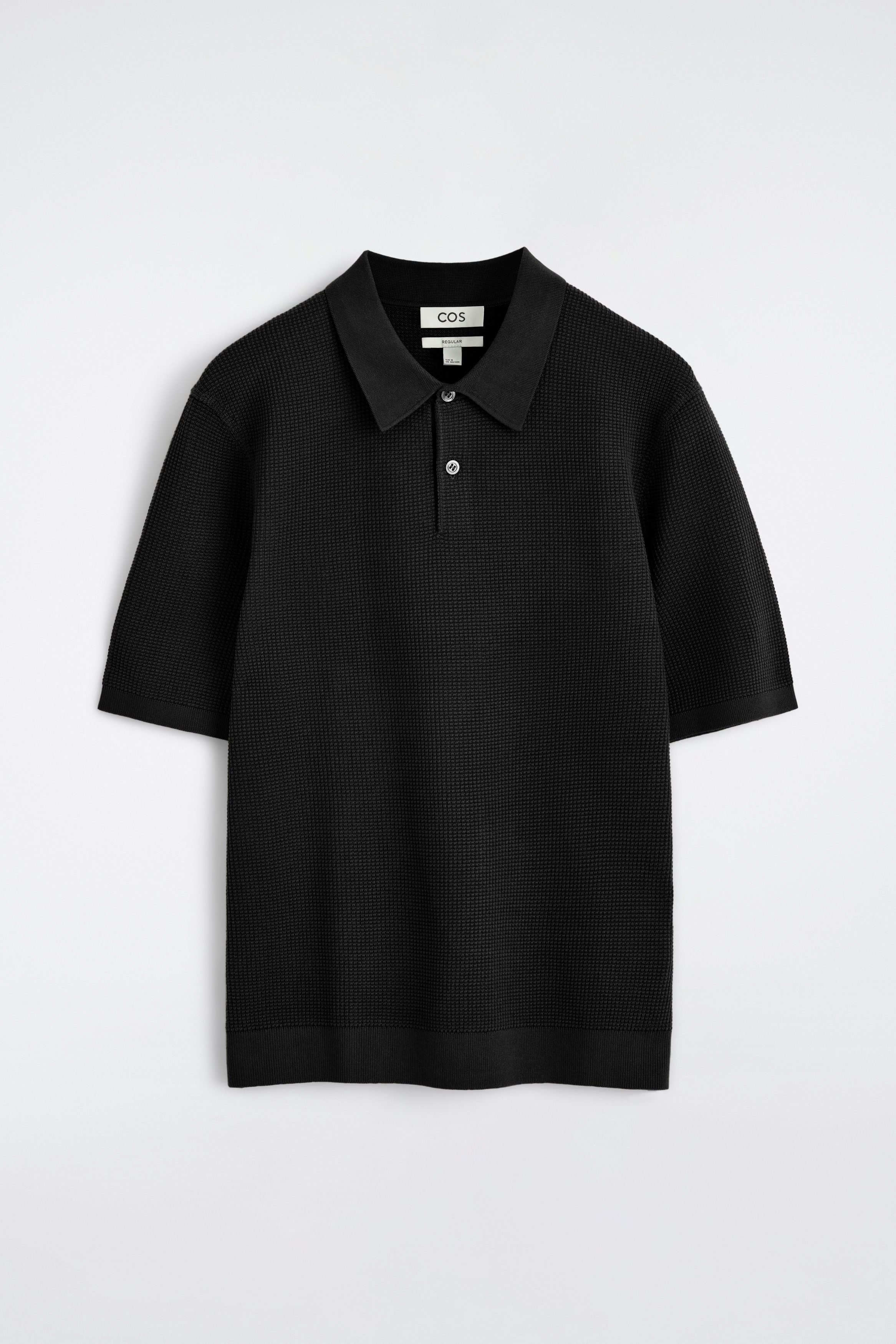WAFFLE-KNIT COTTON POLO SHIRT - BLACK