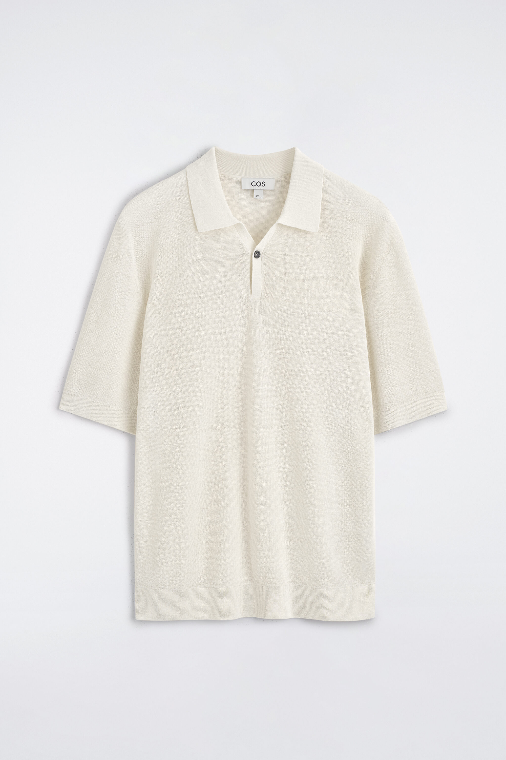 TEXTURED KNITTED LINEN POLO SHIRT - CREAM