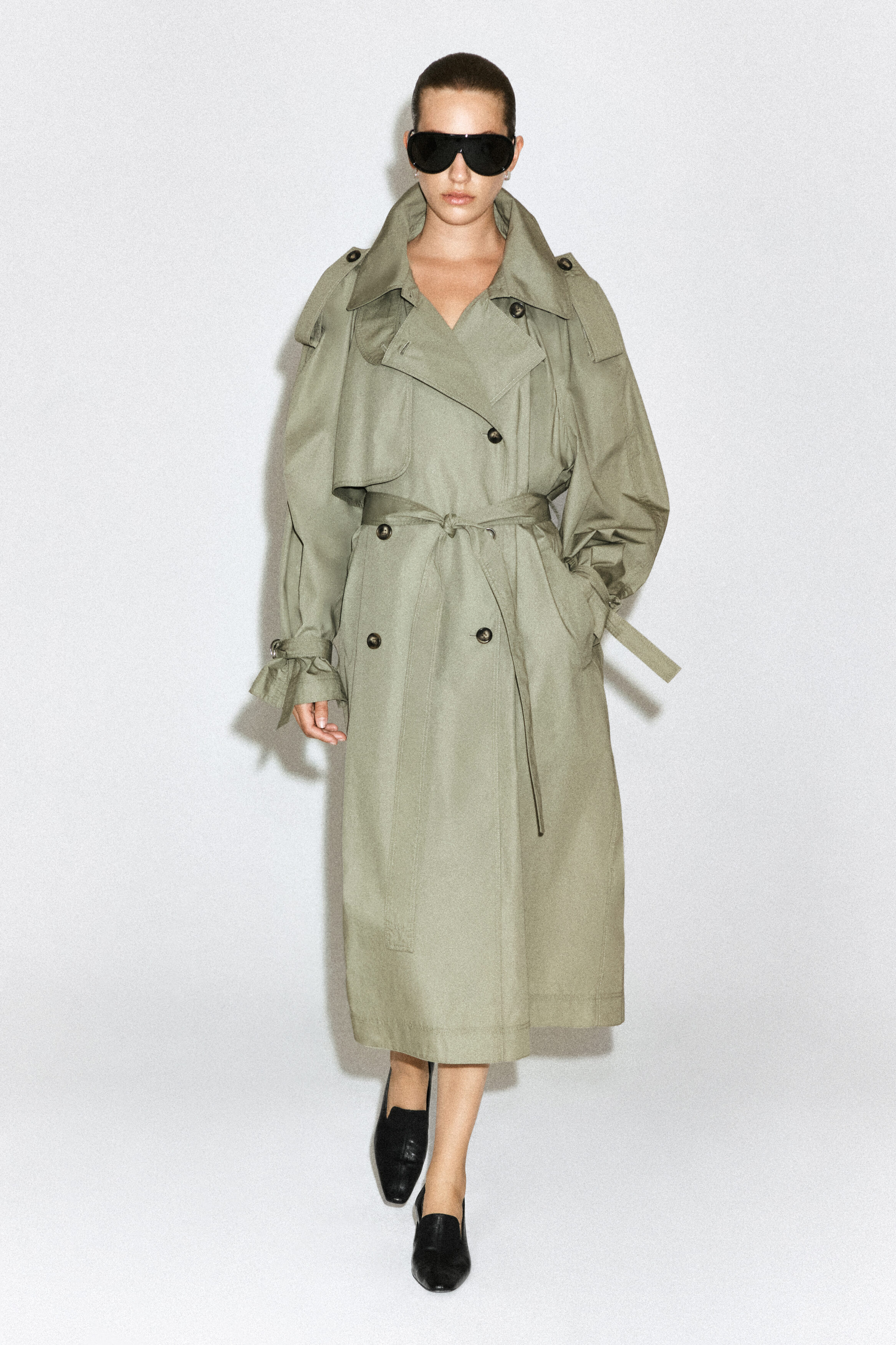 mock-NECK COTTON TRENCH COAT - LIGHT KHAKI