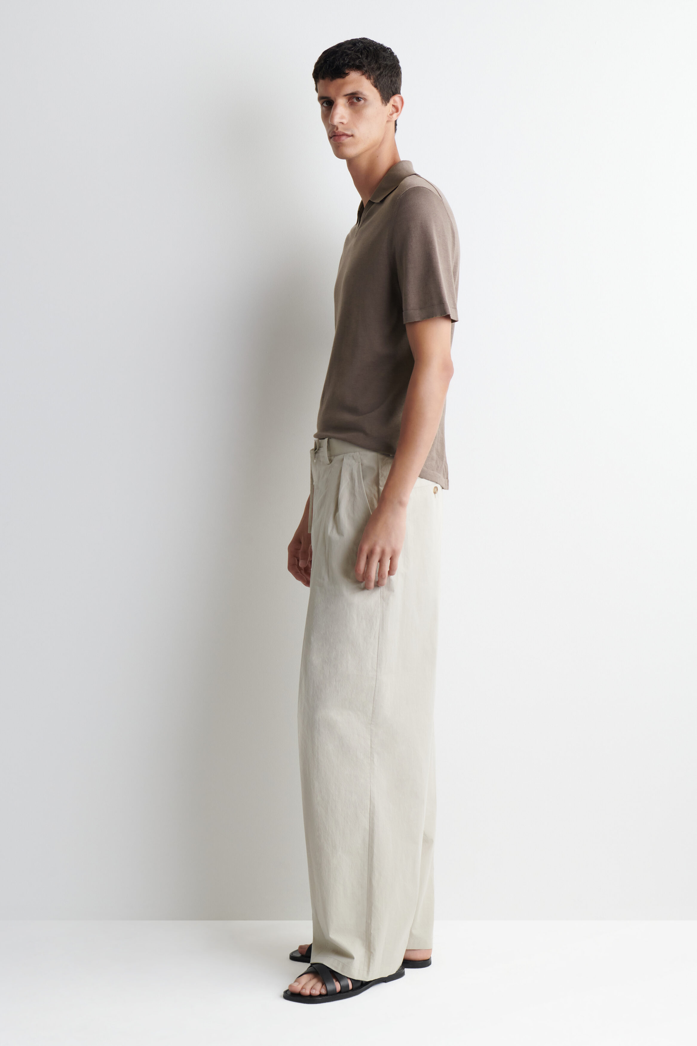 CONTRAST-TIPPED SILK-COTTON POLO SHIRT - BROWN